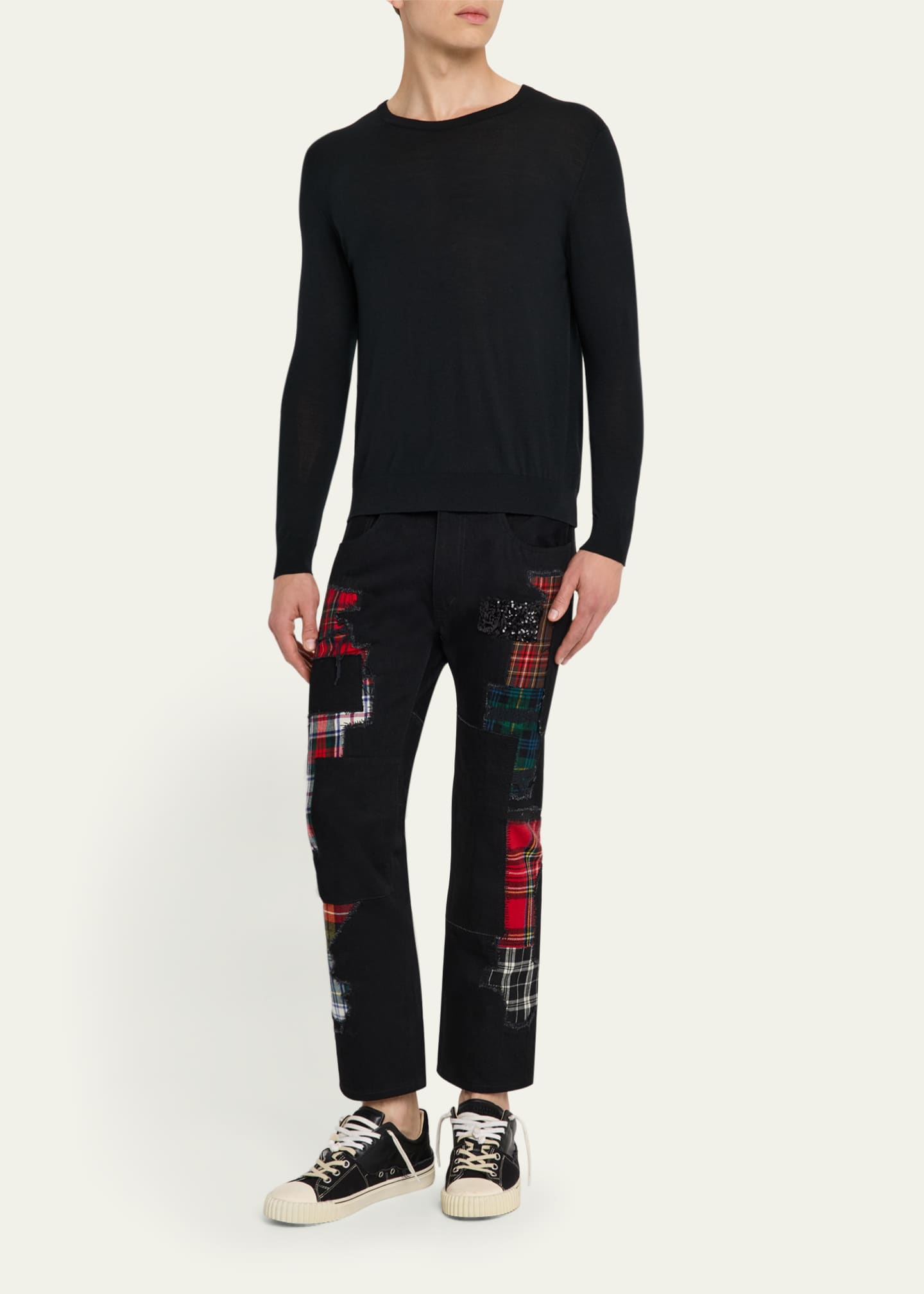Junya Watanabe Men's Multi-Tartan Patchwork Jeans Image 2 of 5