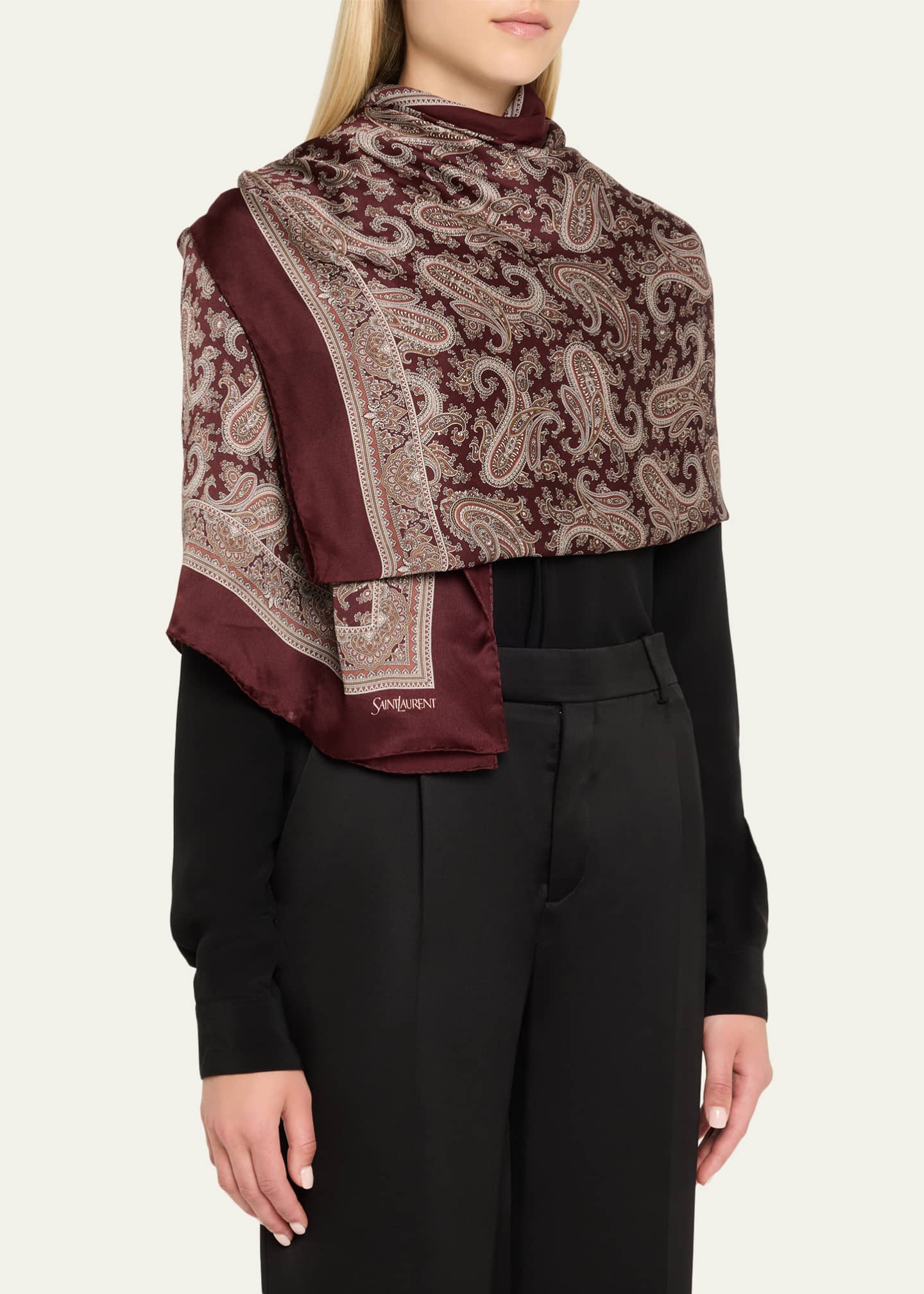Saint Laurent Paisley Silk Charmeuse Scarf Image 3 of 4