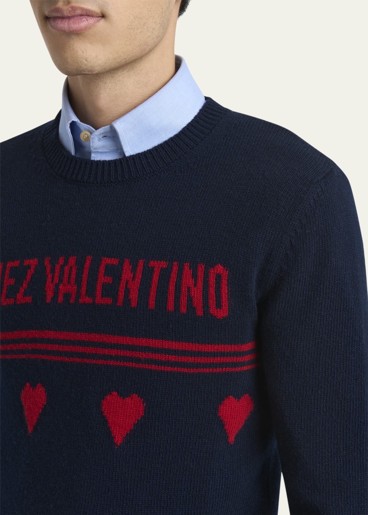 Valentino Garavani Men's Wool Chez Valentino Heart Jacquard Crewneck Sweater Image 5 of 5