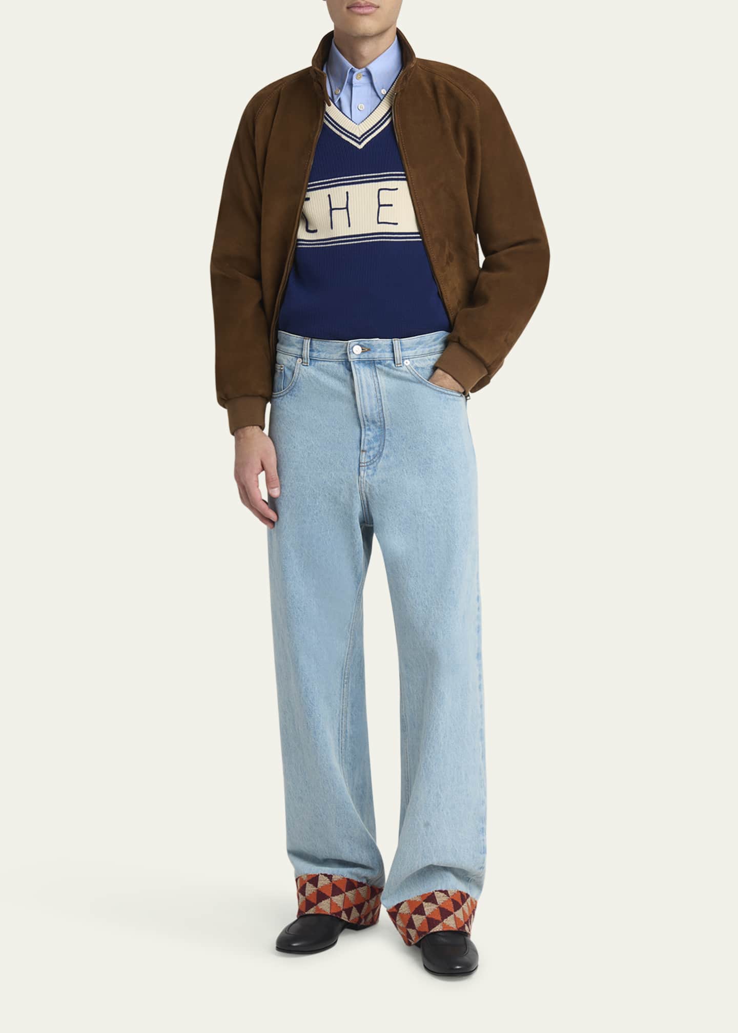 Valentino Garavani Men's Wool and Cotton Chez Jacquard V-Neck Sweater Image 2 of 5