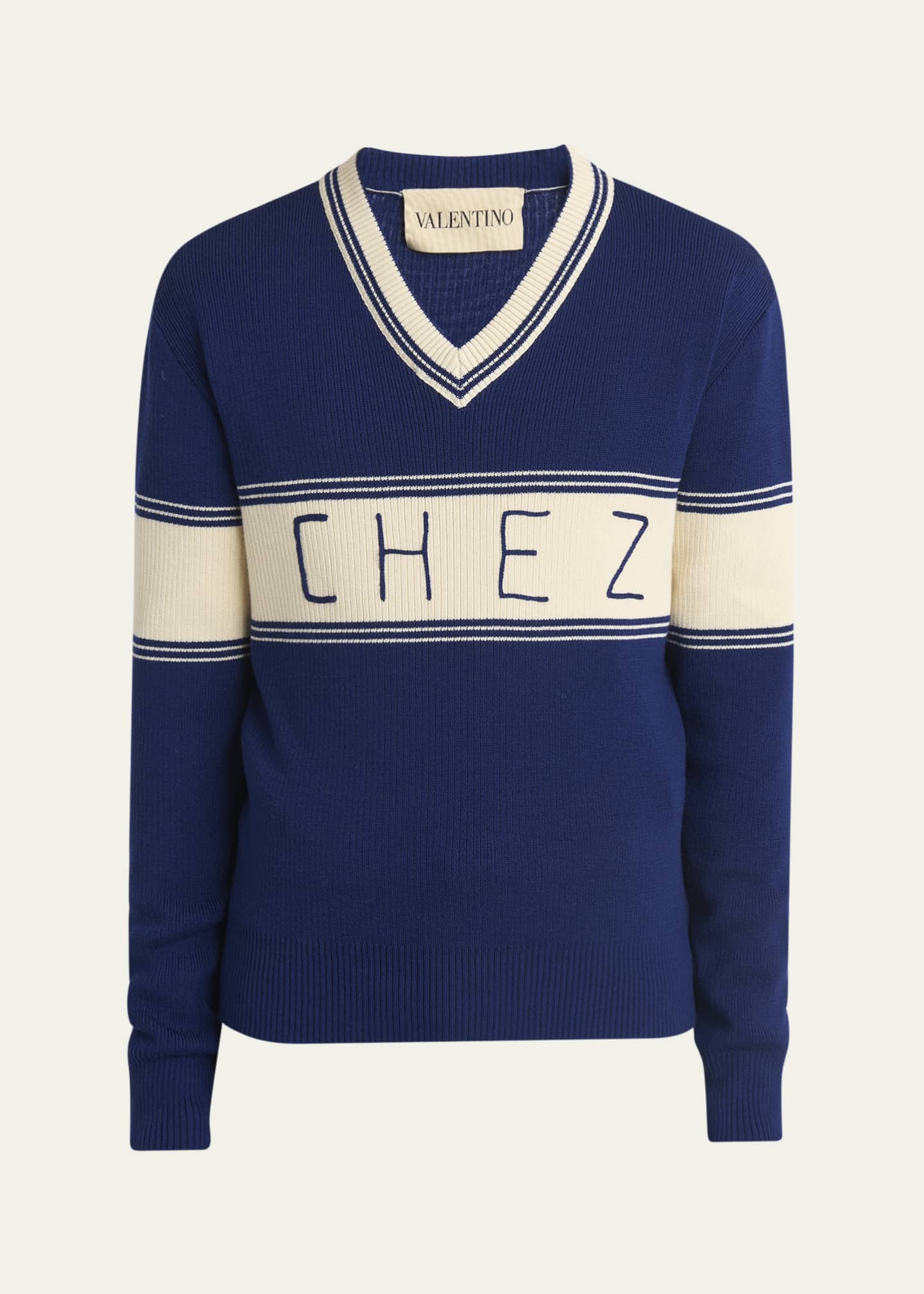 Valentino Garavani Men's Wool and Cotton Chez Jacquard V-Neck Sweater Image 1 of 5