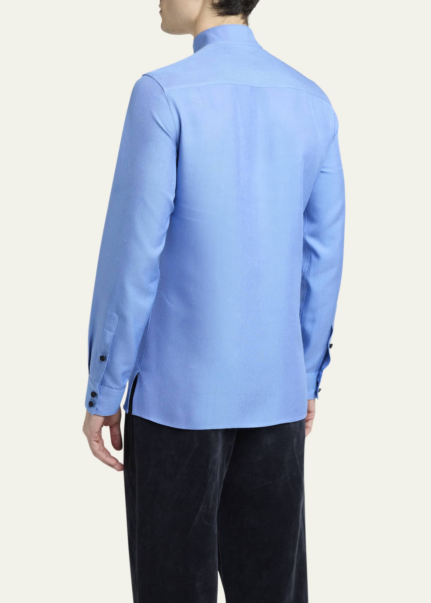 Valentino Garavani Men's Silk Shantung Toggle Band-Collar Sport Shirt Image 2 of 4