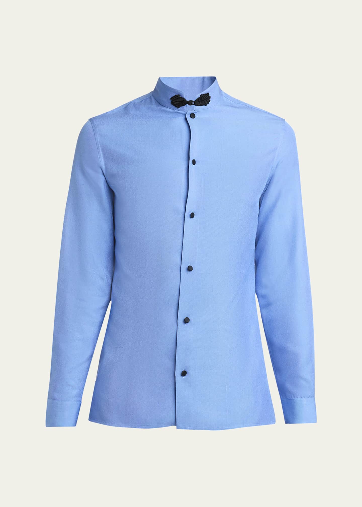 Valentino Garavani Men's Silk Shantung Toggle Band-Collar Sport Shirt Image 1 of 4