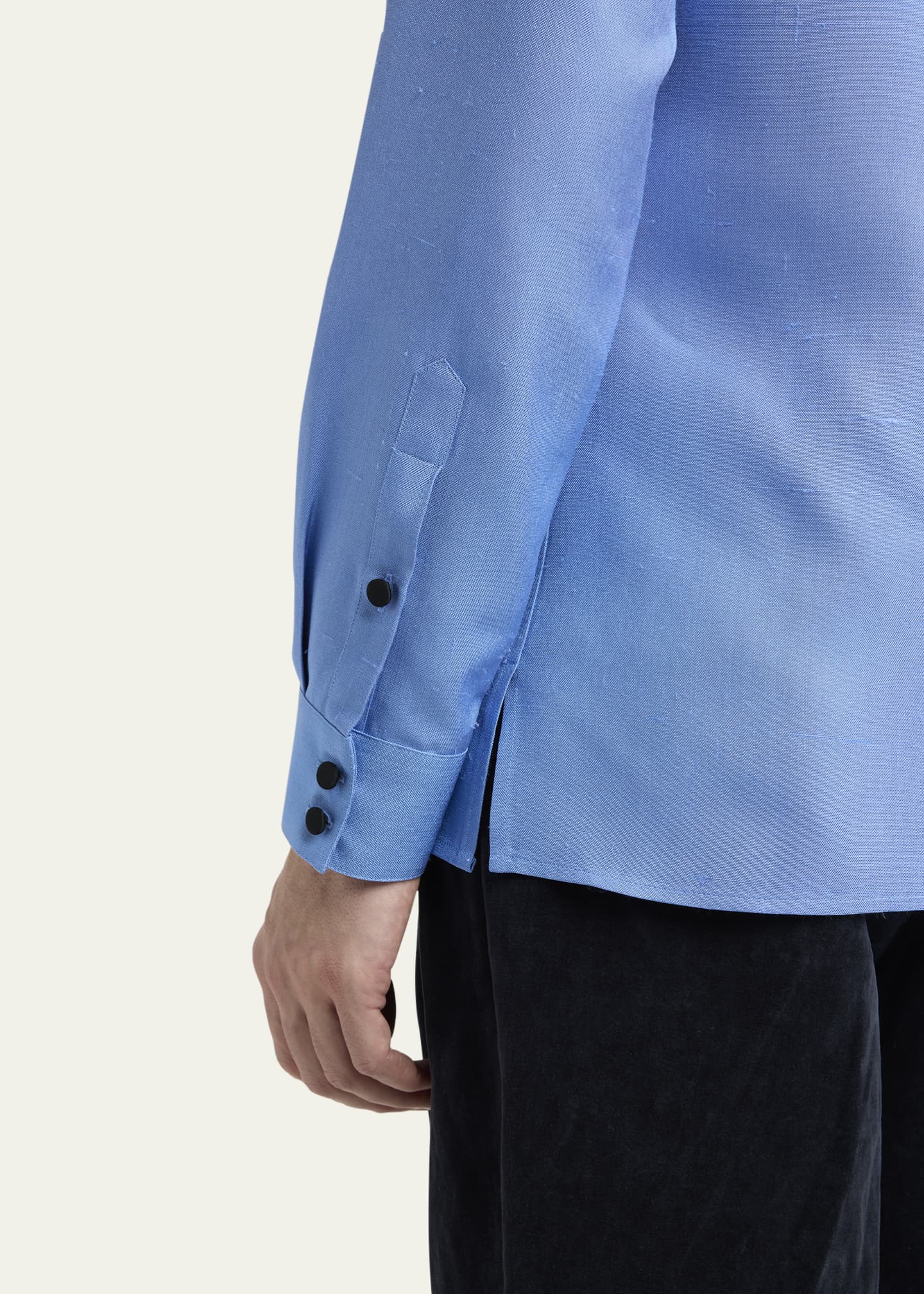 Valentino Garavani Men's Silk Shantung Toggle Band-Collar Sport Shirt Image 4 of 4