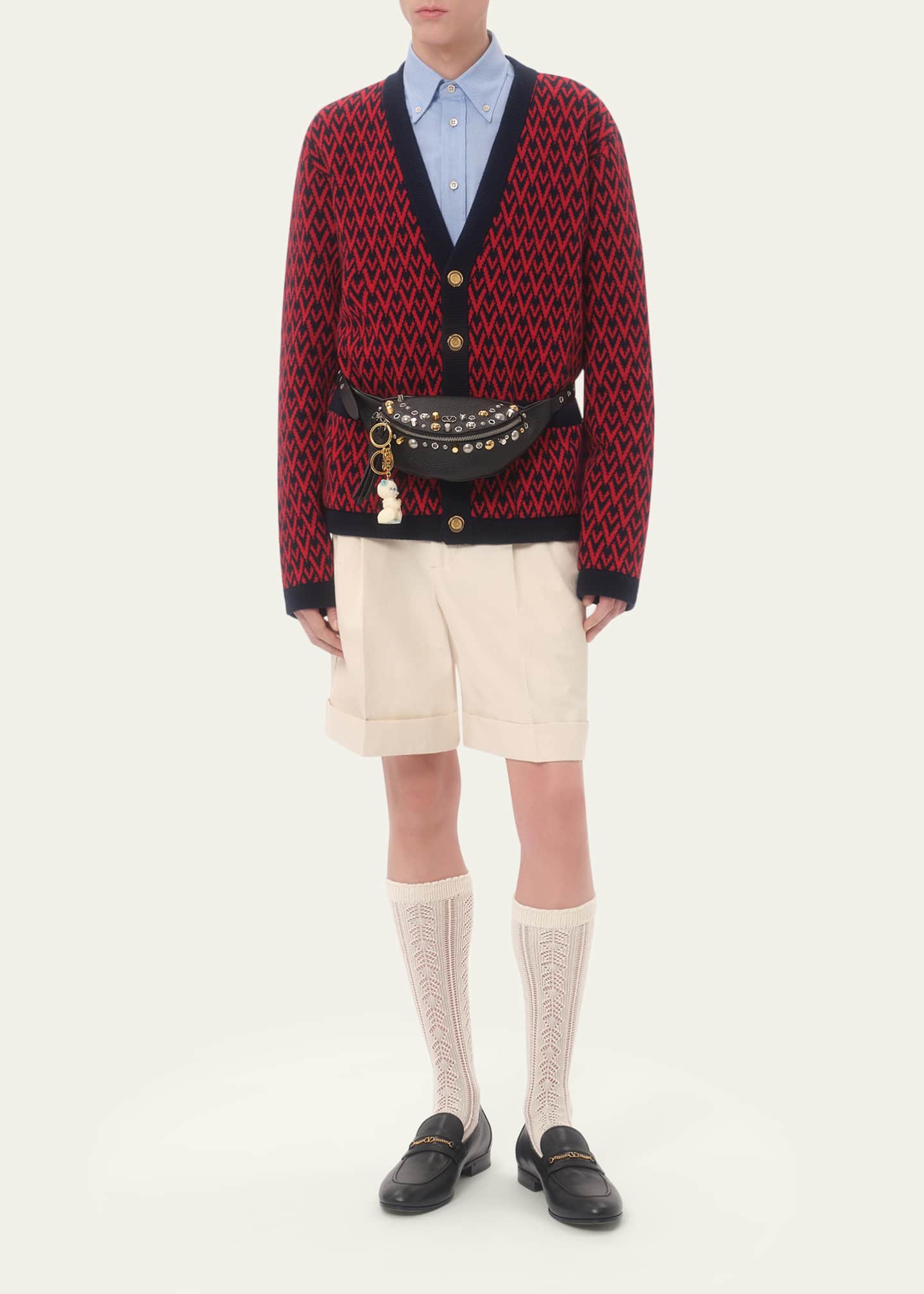 Valentino Garavani Men's Wool Toute La V Jacquard Cardigan