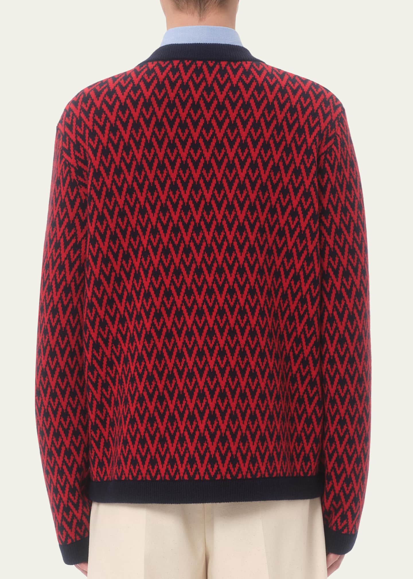 Valentino Garavani Men's Wool Toute La V Jacquard Cardigan