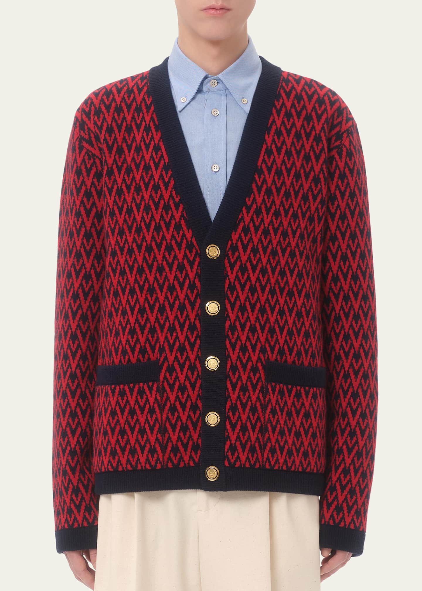 ヴァレンティノ VALENTINO カーディガン Valentino Garavani Men's Wool Toute La V Jacquard Cardigan
