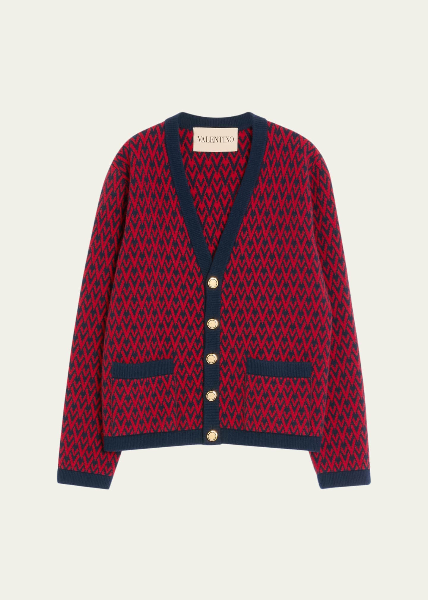 Valentino Garavani Men's Wool Toute La V Jacquard Cardigan
