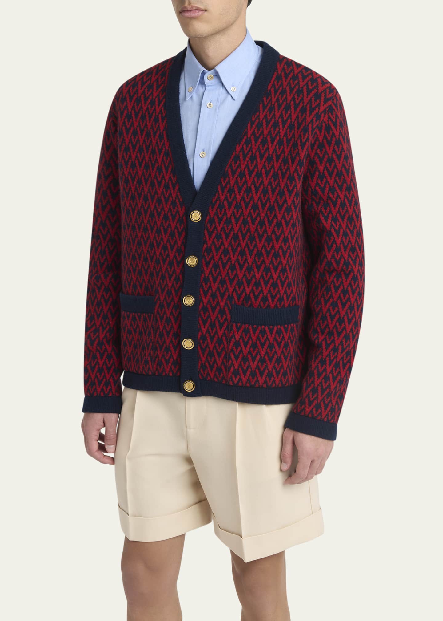Valentino Garavani Men's Wool Toute La V Jacquard Cardigan