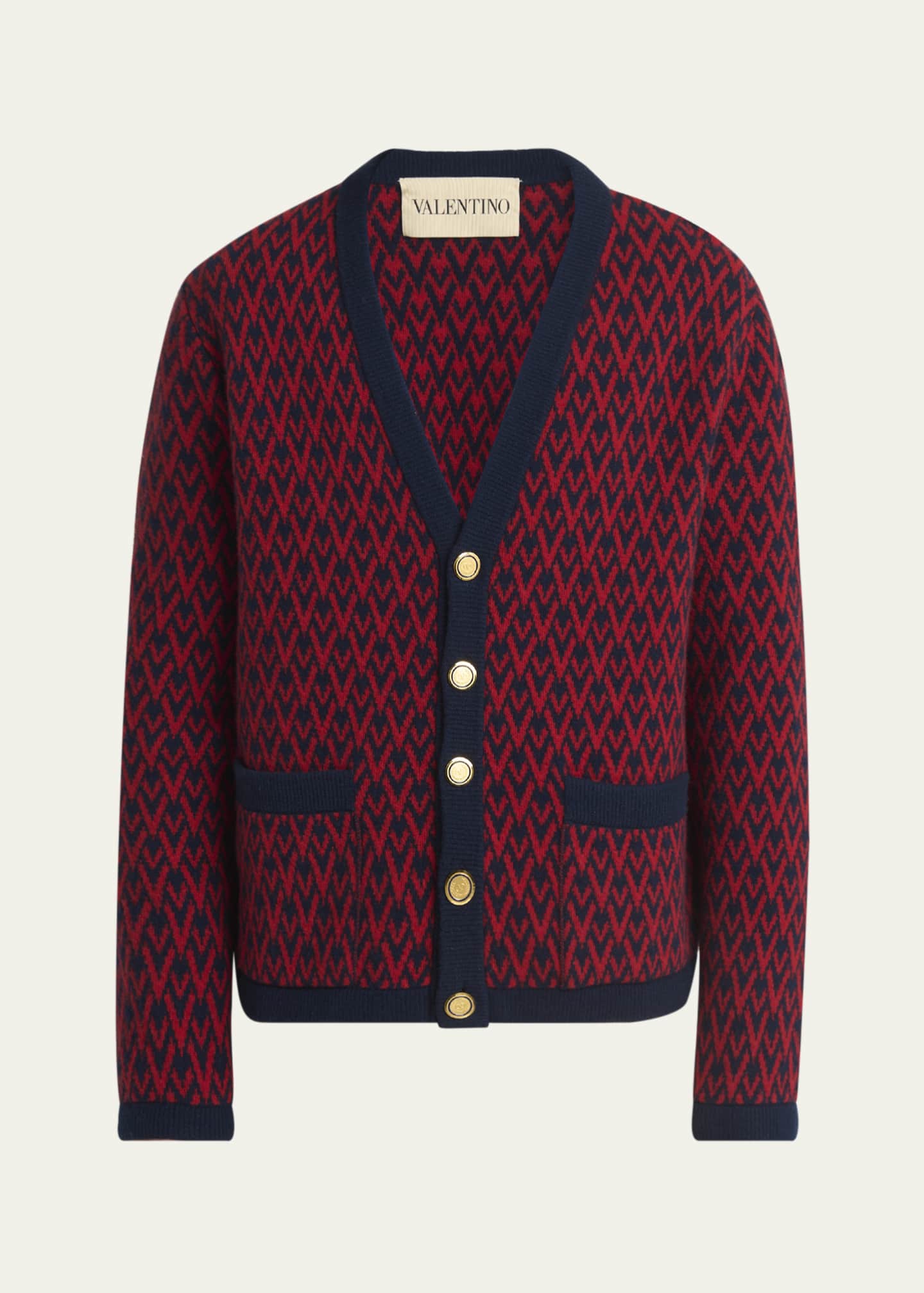 Valentino Garavani Men's Wool Toute La V Jacquard Cardigan