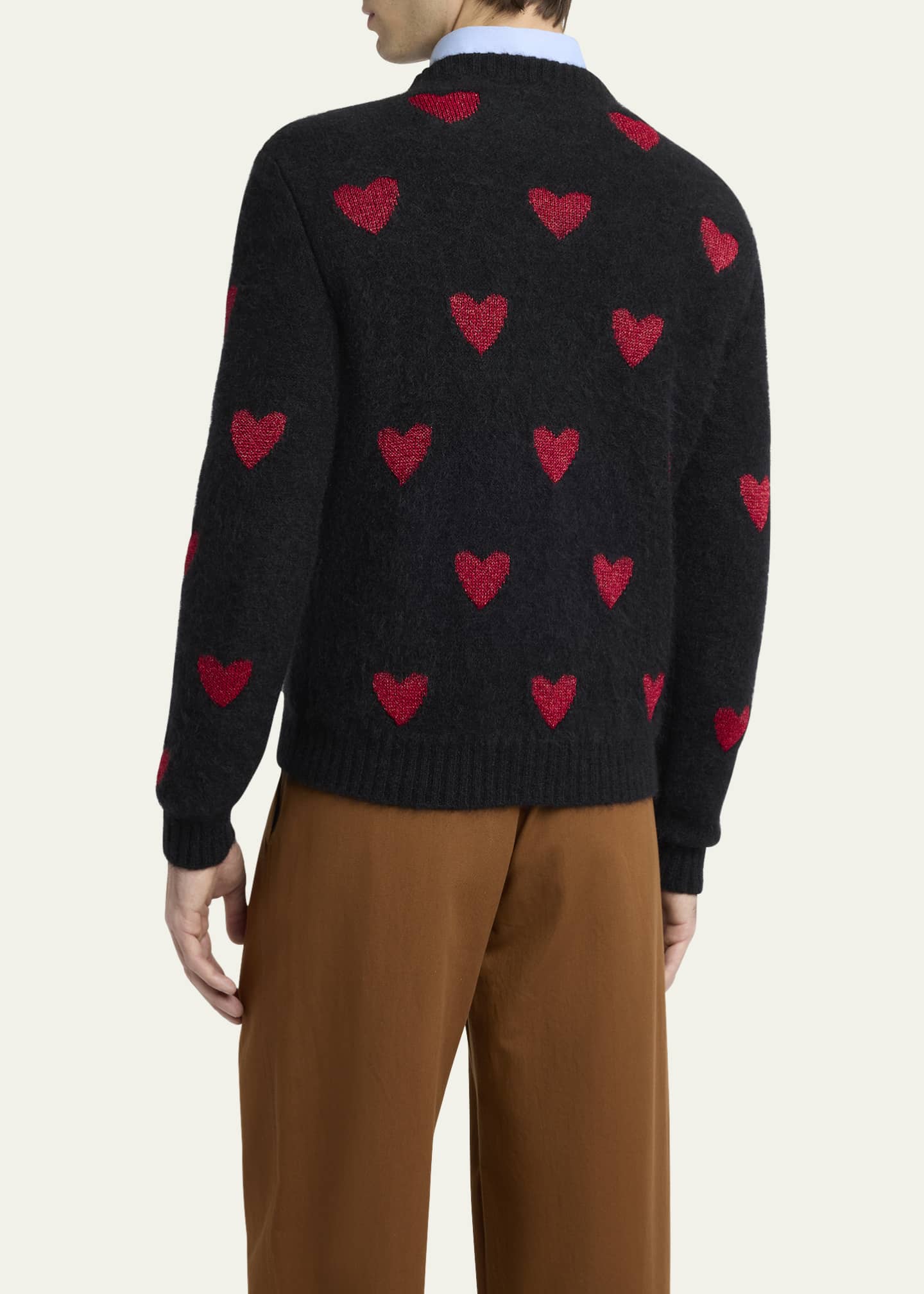 Valentino Garavani Men's Allover Hearts Mohair Crewneck Sweater Image 3 of 5