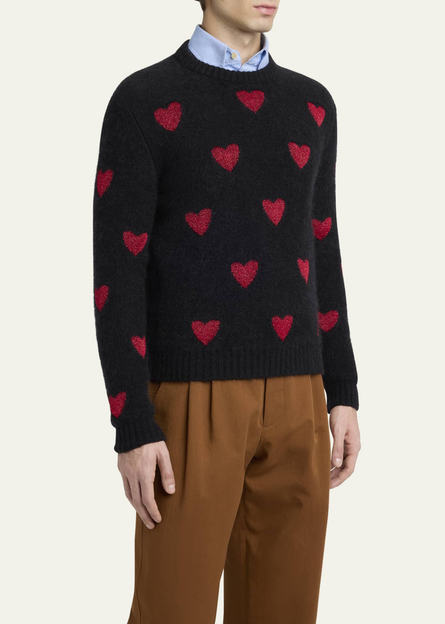 Valentino Garavani Men's Allover Hearts Mohair Crewneck Sweater Image 4 of 5