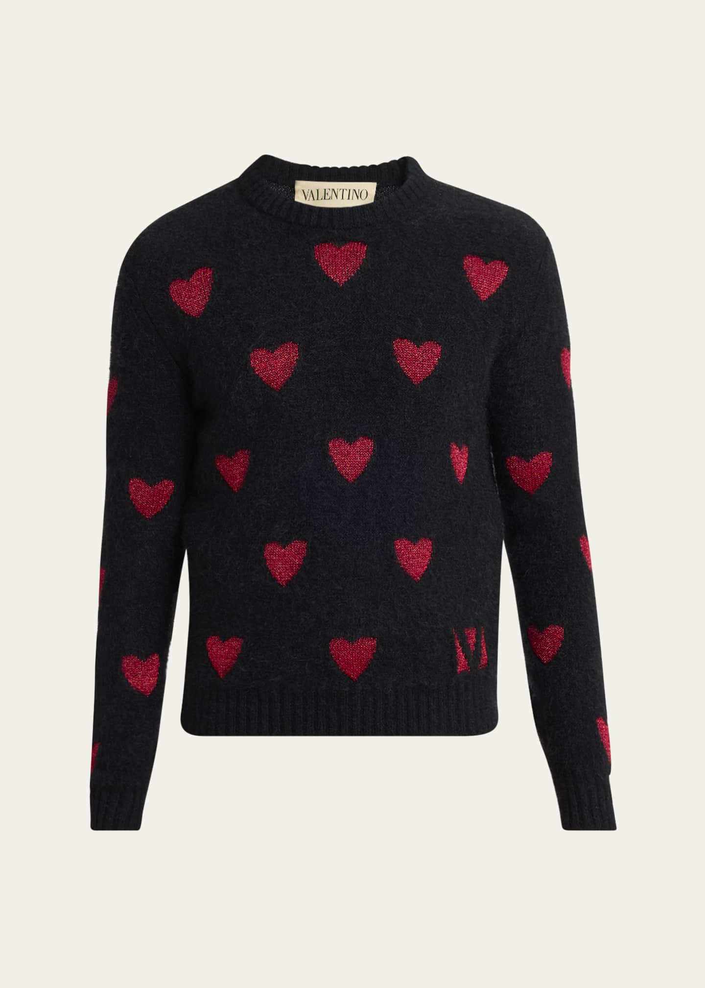 Valentino Garavani Men's Allover Hearts Mohair Crewneck Sweater Image 1 of 5