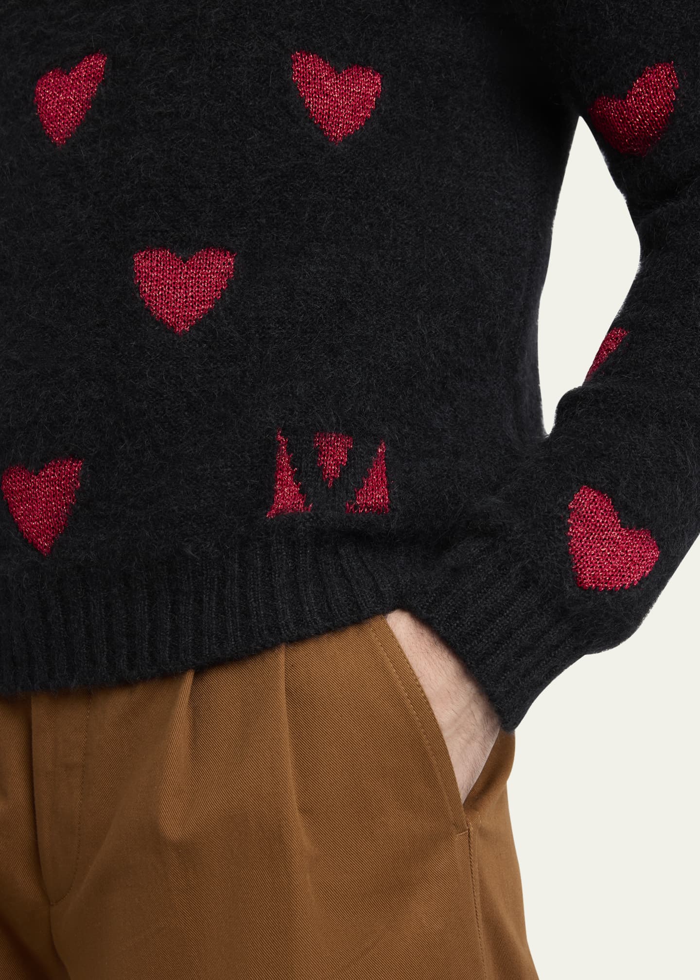 Valentino Garavani Men's Allover Hearts Mohair Crewneck Sweater Image 5 of 5