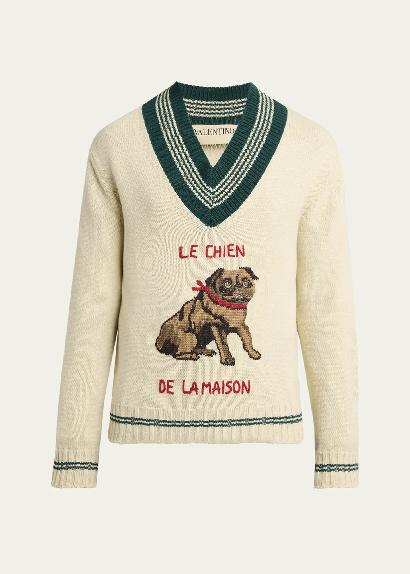 Valentino Garavani Men's Wool Le Chien De La Maison Jacquard V-Neck Sweater Image 1 of 5
