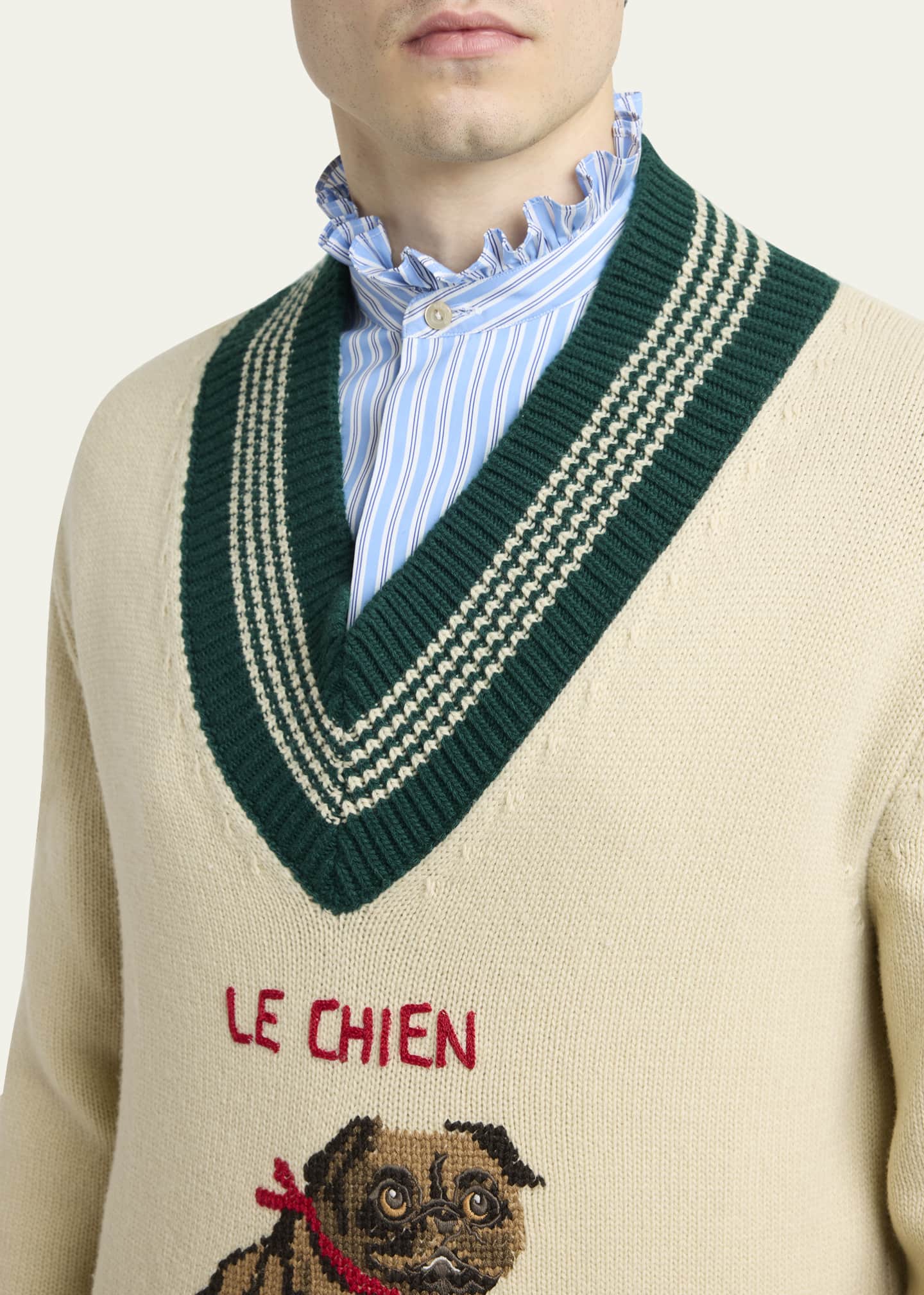 Valentino Garavani Men's Wool Le Chien De La Maison Jacquard V-Neck Sweater Image 5 of 5