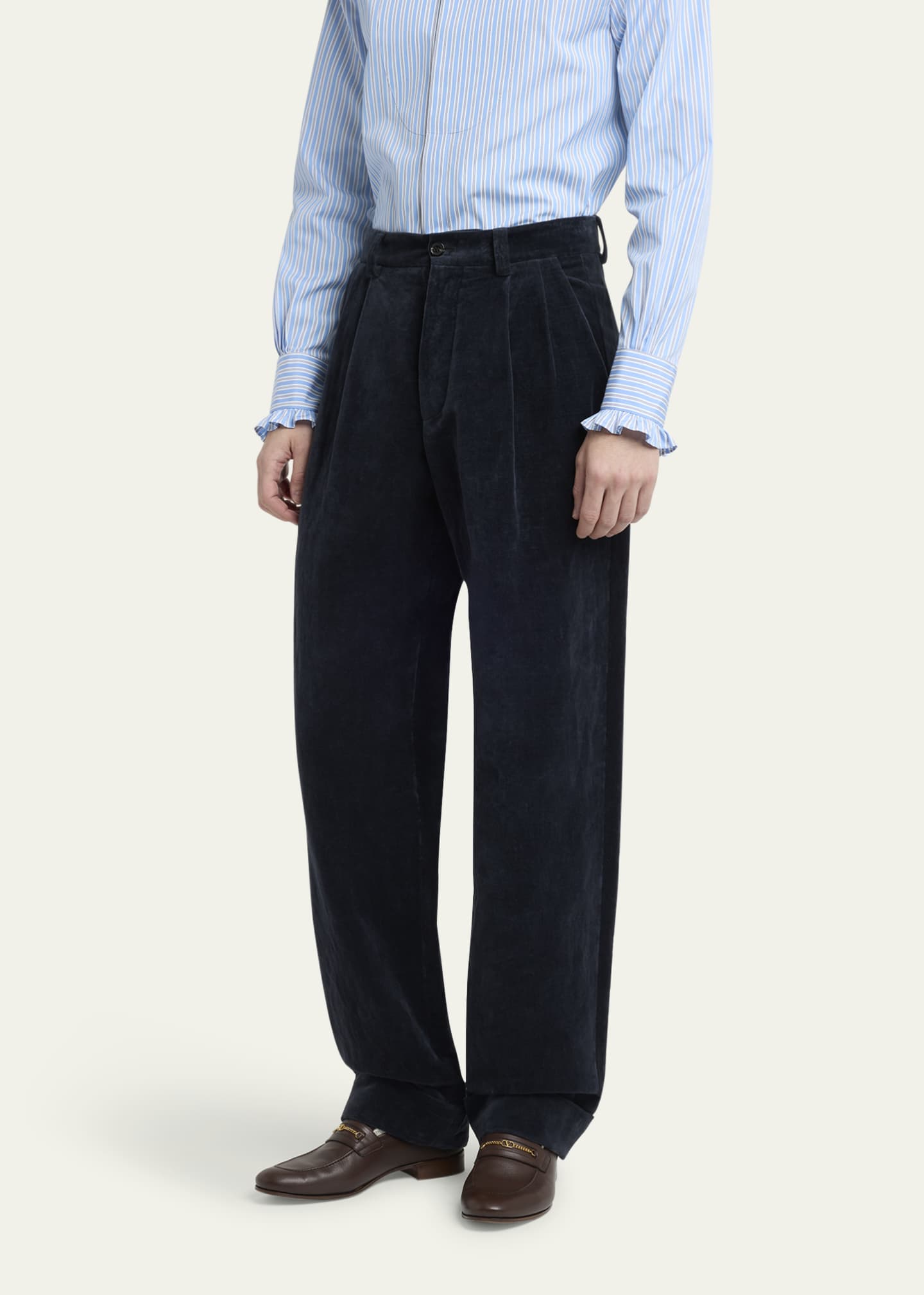 Valentino Garavani Men's Velvet Double-Pleated Pants Image 4 of 5