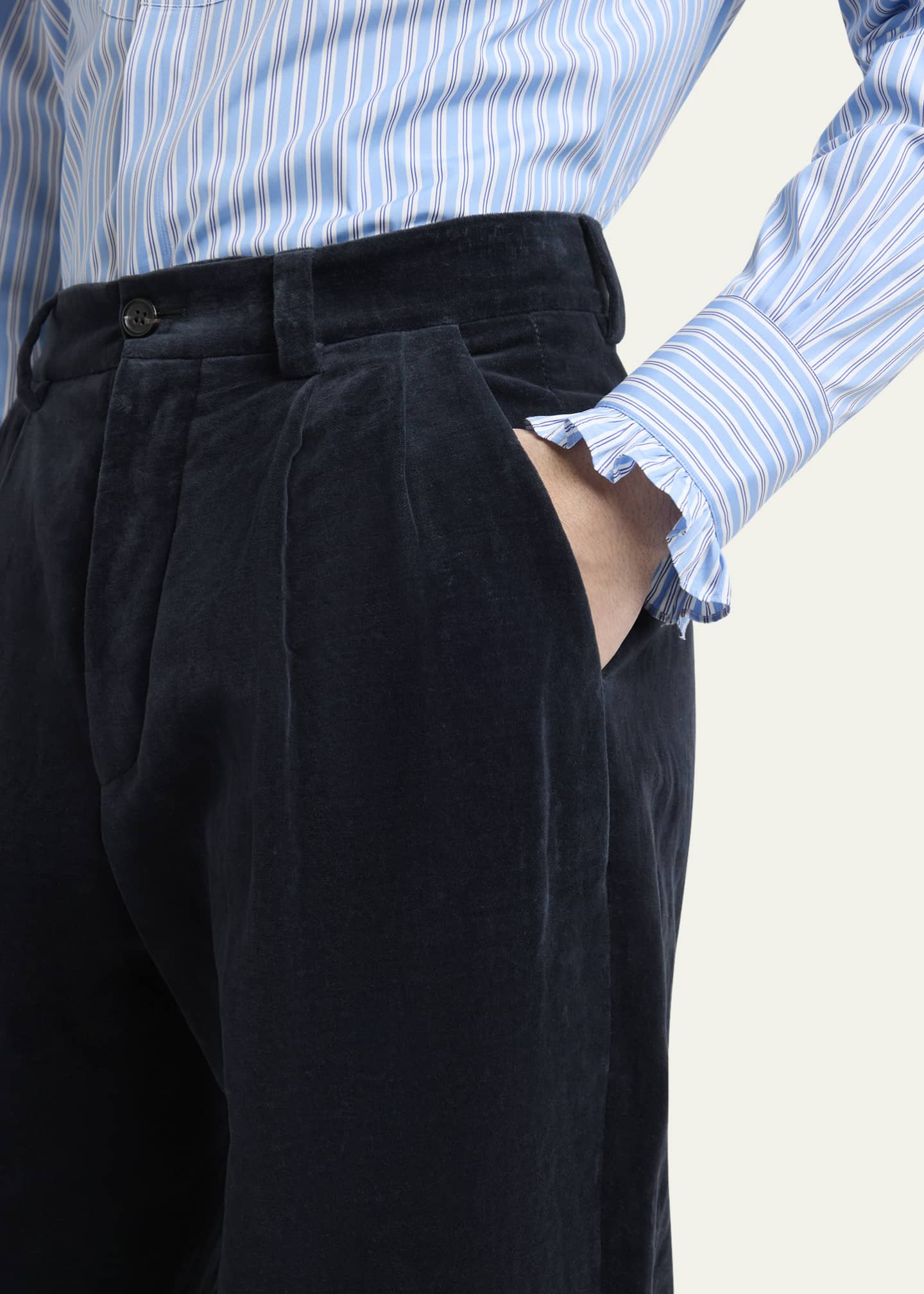 Valentino Garavani Men's Velvet Double-Pleated Pants Image 5 of 5