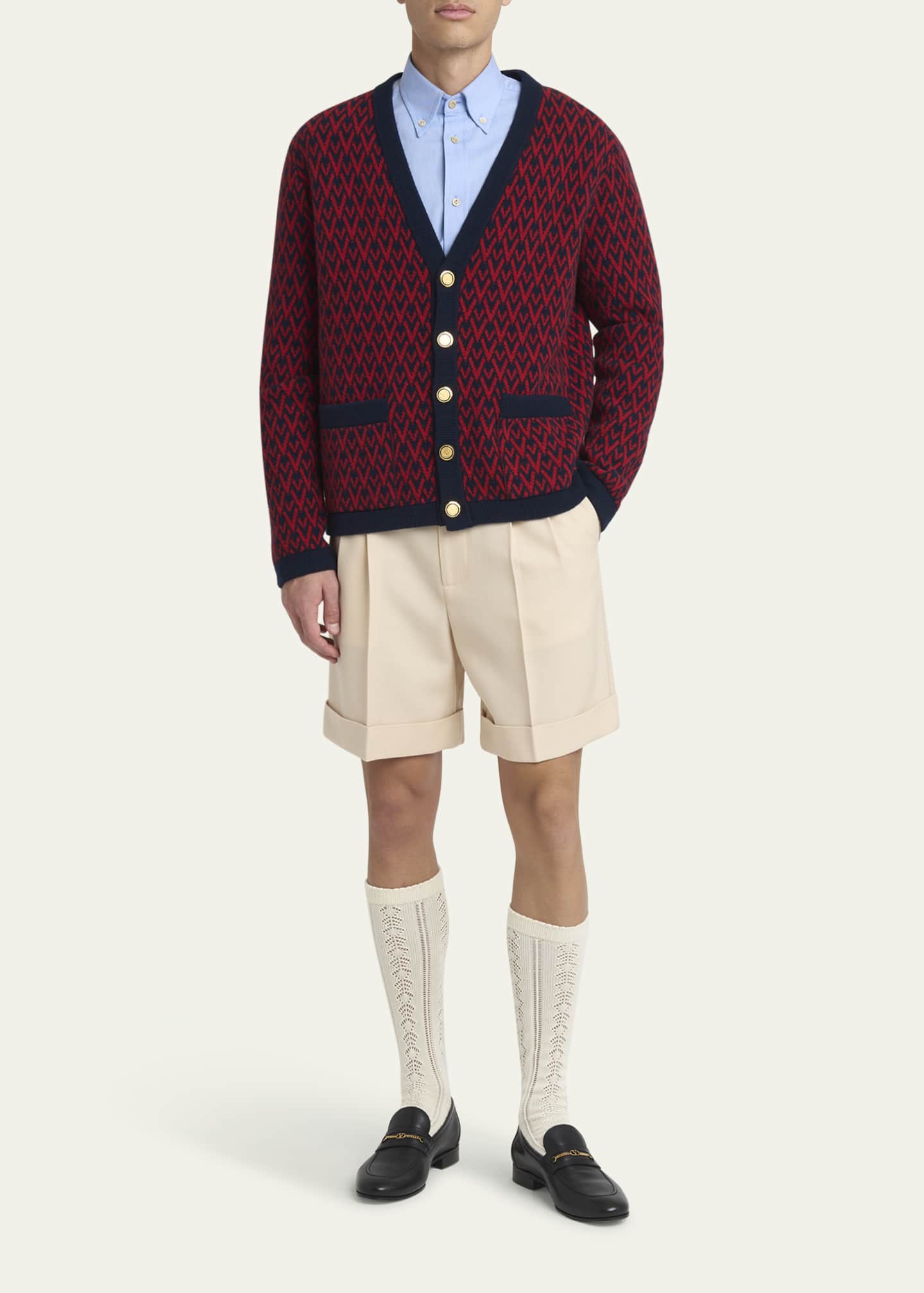 Valentino Garavani Men's Gabardine Pleated Bermuda Shorts Image 2 of 5