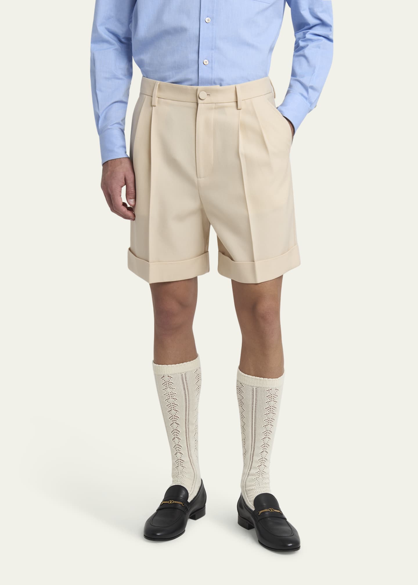 Valentino Garavani Men's Gabardine Pleated Bermuda Shorts Image 4 of 5