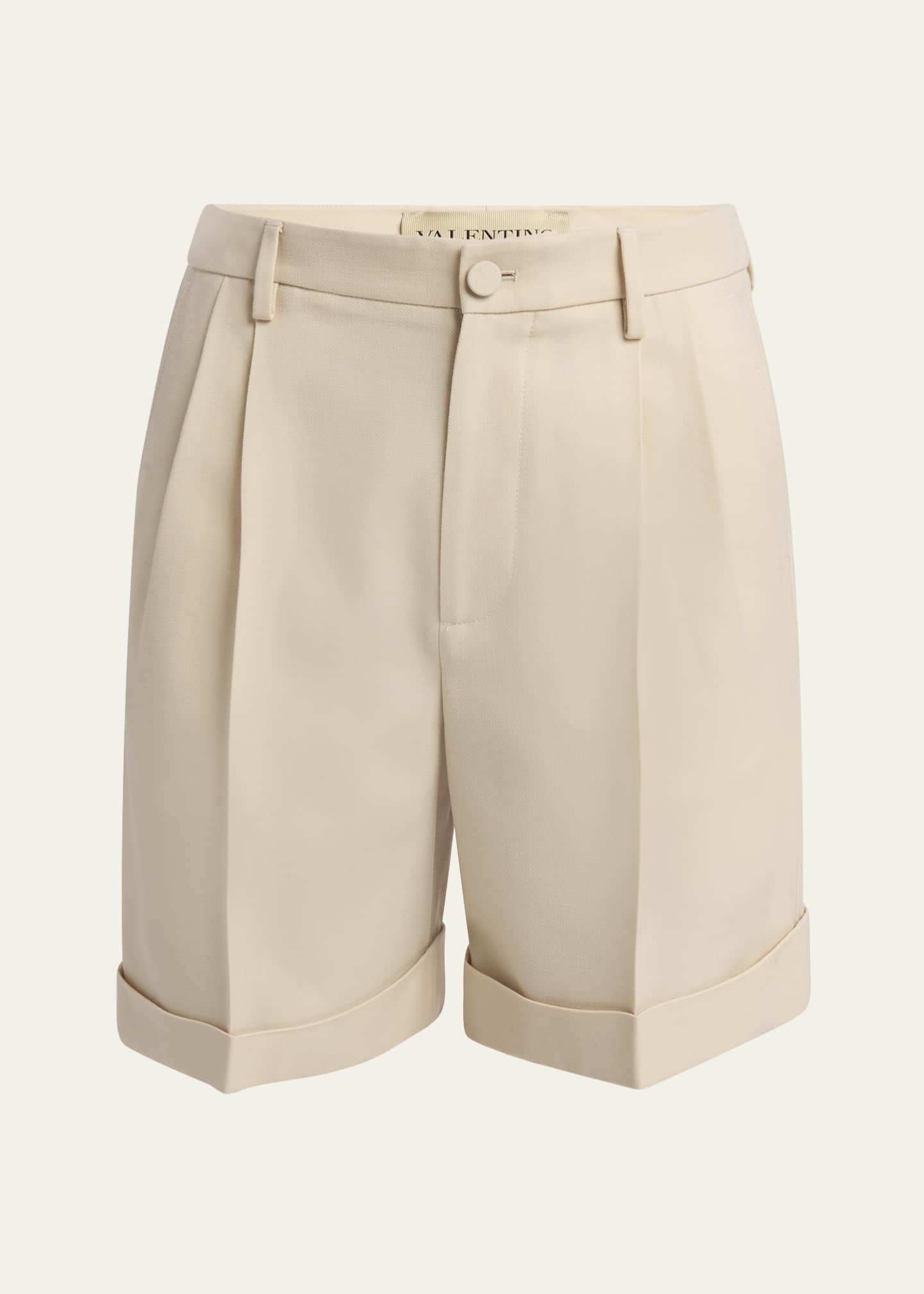 Valentino Garavani Men's Gabardine Pleated Bermuda Shorts Image 1 of 5