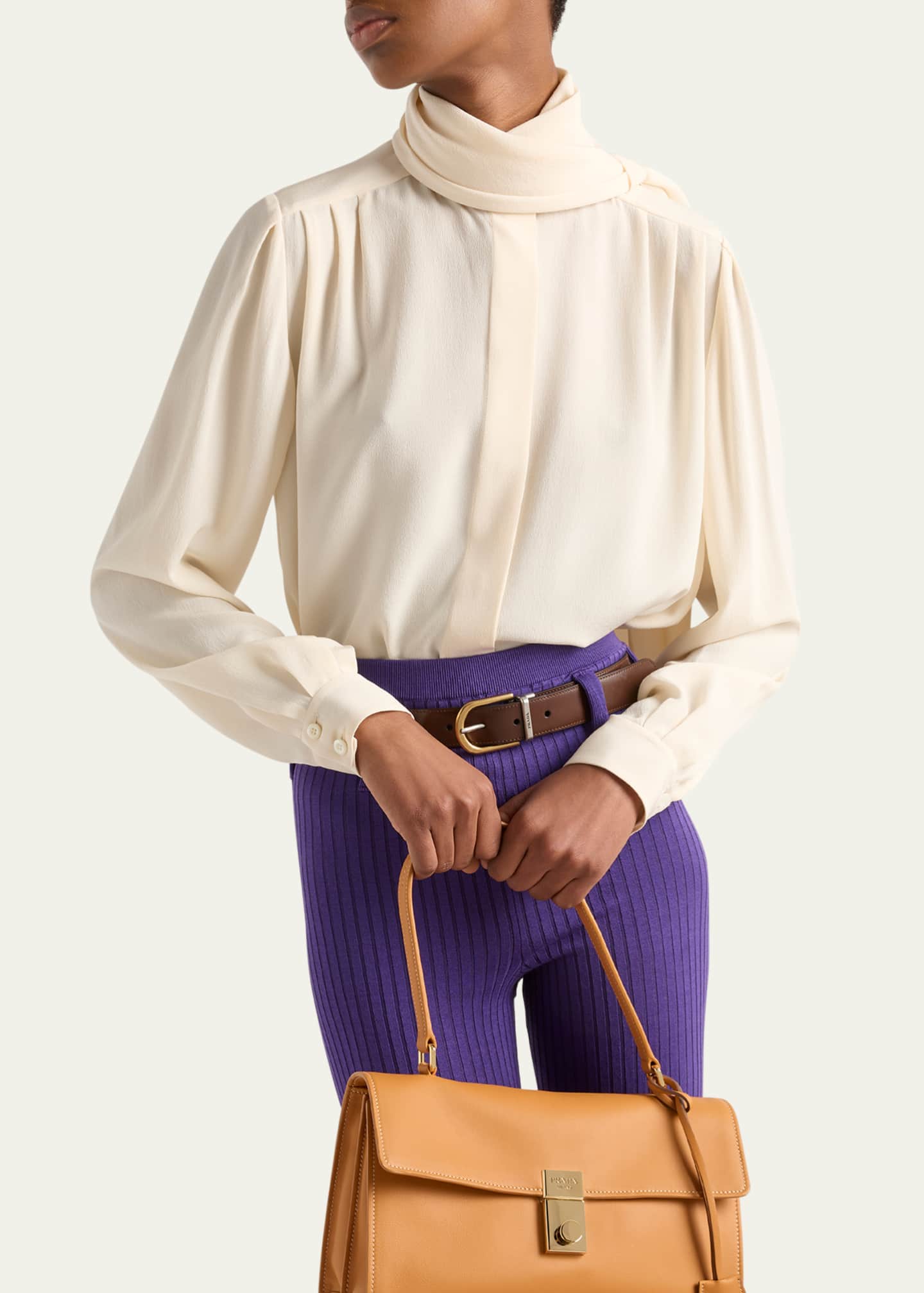 Prada Marocaine Button Down Silk Top with Scarf Image 4 of 4
