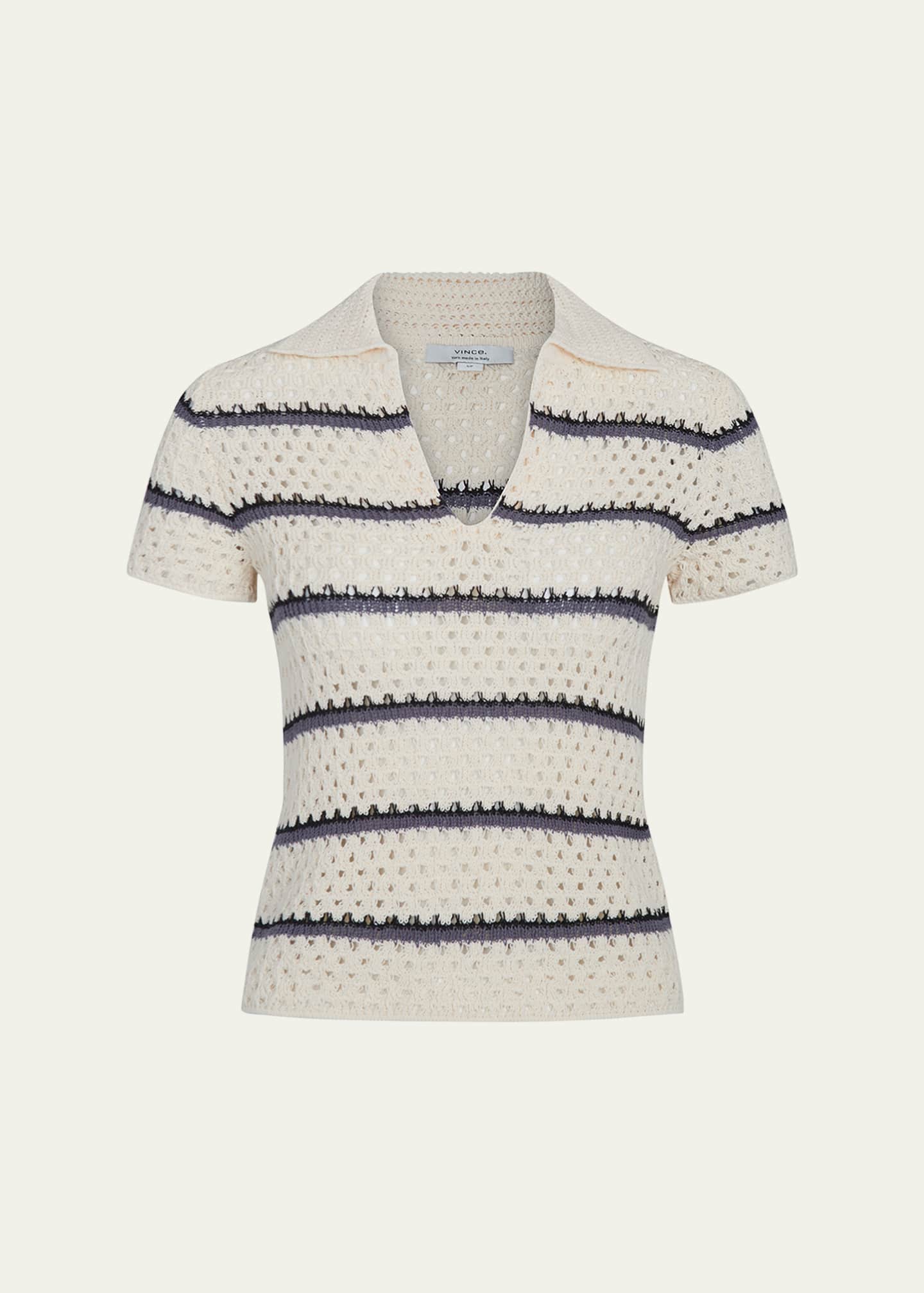 Stripe Short-Sleeve Macrame Top