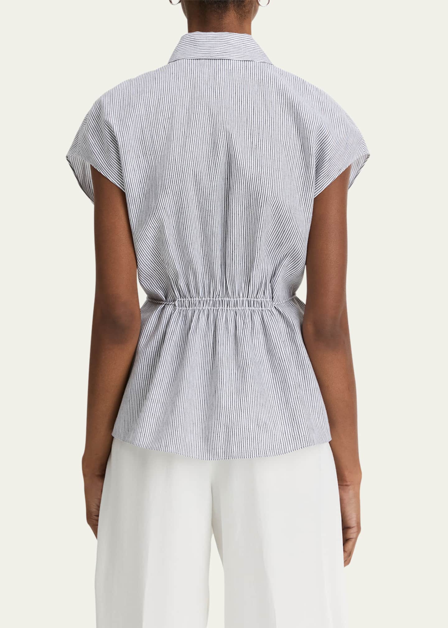 Vince Ticking Stripe Cap-Sleeve Blouse Image 2 of 3
