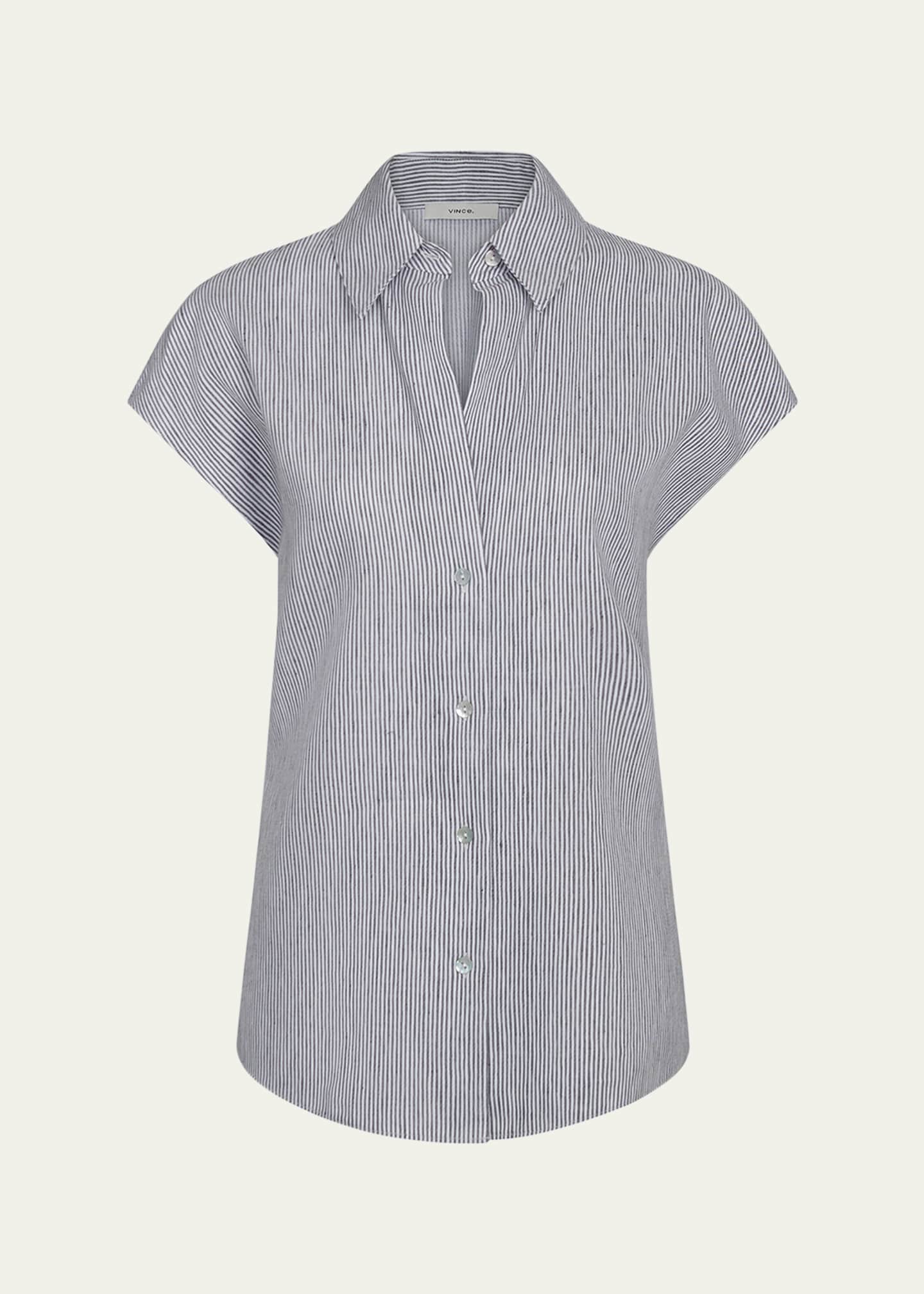 Vince Ticking Stripe Cap-Sleeve Blouse Image 1 of 3