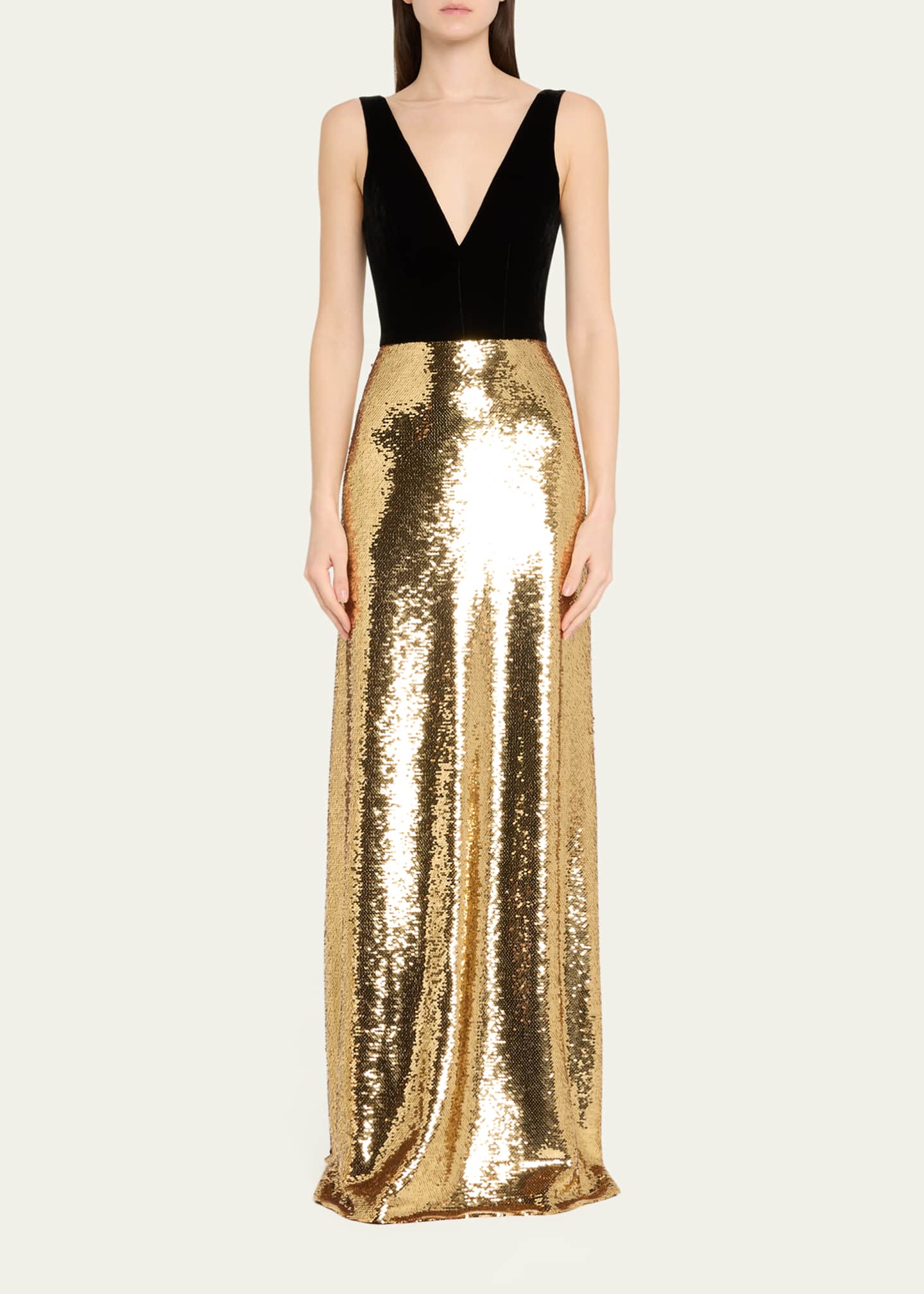 Monique Lhuillier Velvet Bodice Gown And Train with Sequined Skirt Image 2 of 5