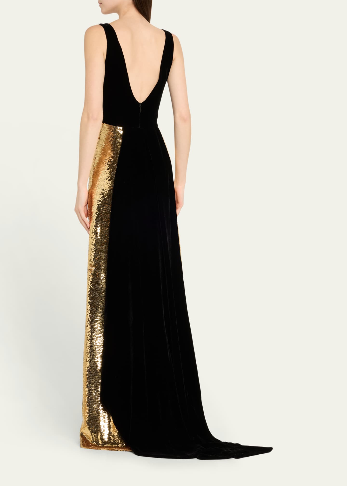 Monique Lhuillier Velvet Bodice Gown And Train with Sequined Skirt Image 3 of 5