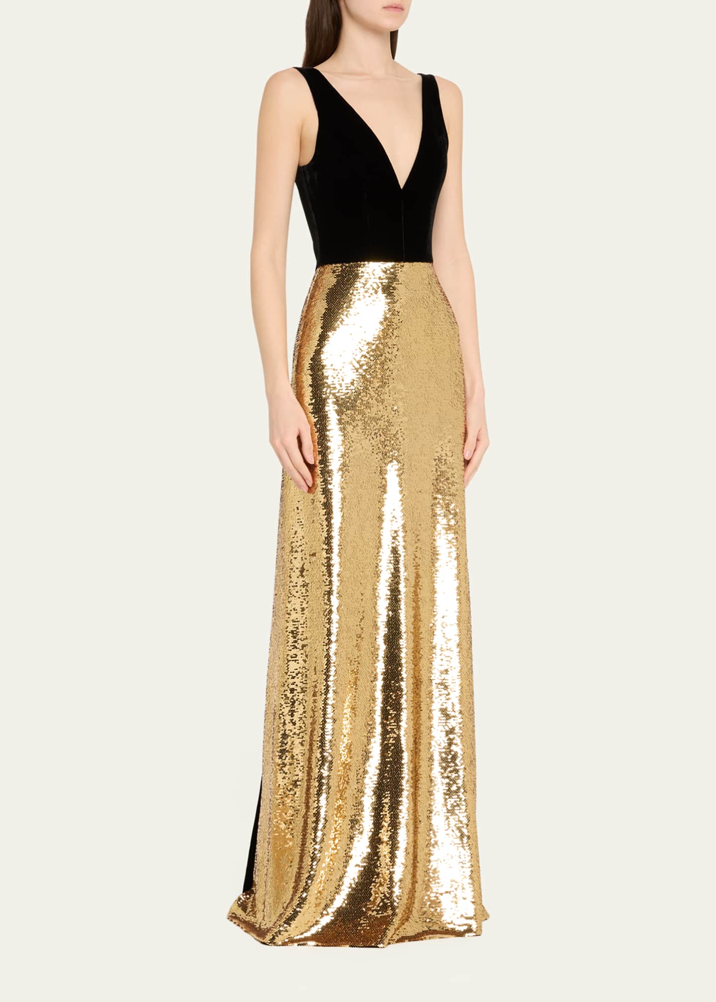 Monique Lhuillier Velvet Bodice Gown And Train with Sequined Skirt Image 4 of 5