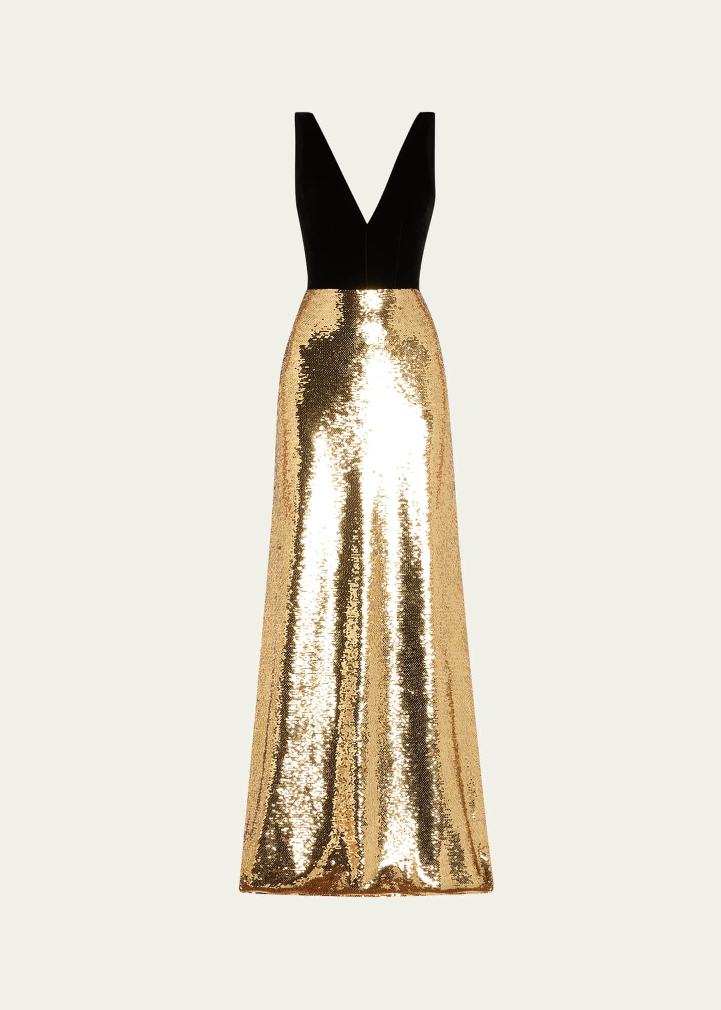 Monique Lhuillier Velvet Bodice Gown And Train with Sequined Skirt Image 1 of 5