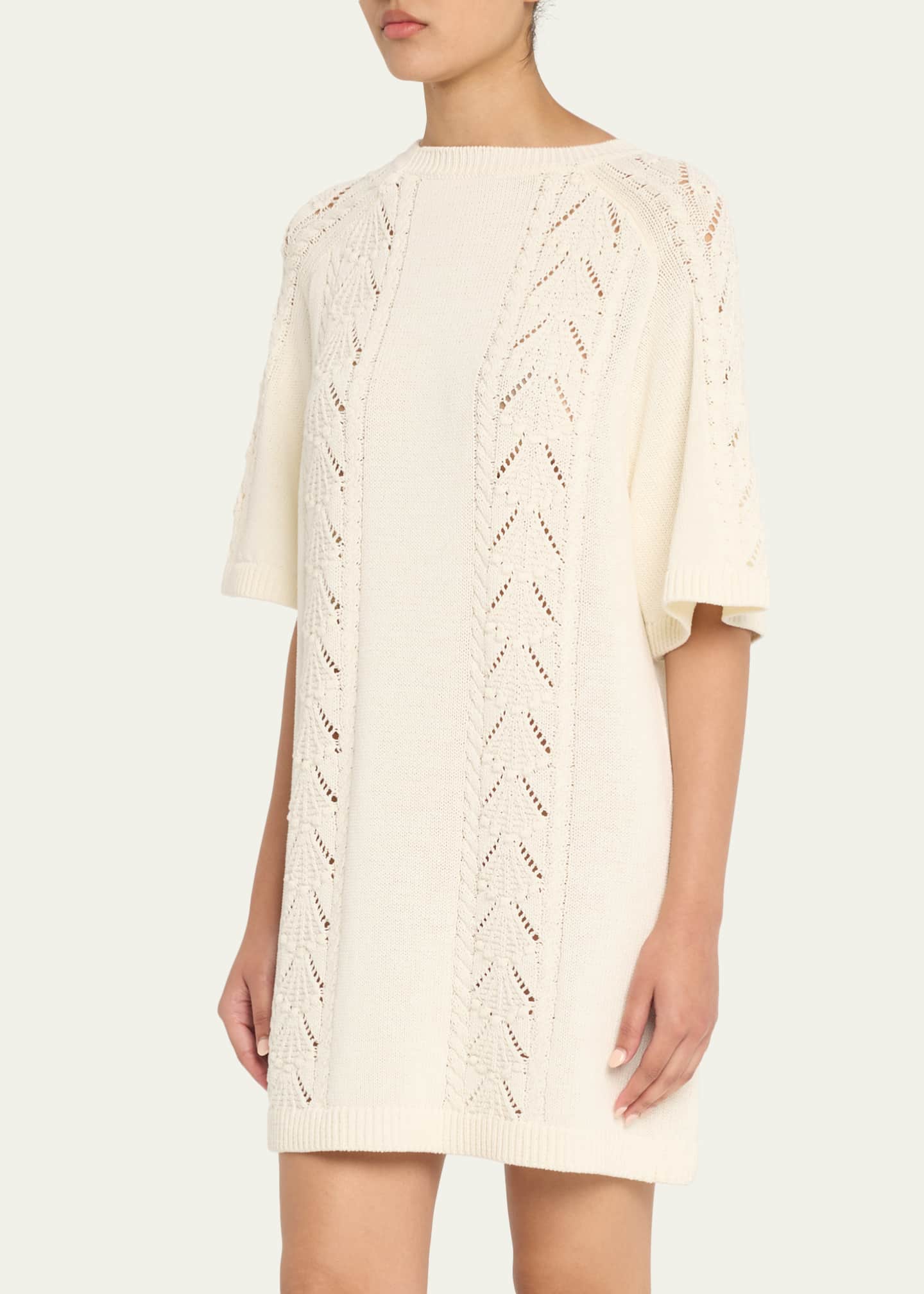 Loulou De Saison Arman Cable & Pointelle-Knit Mini Sweater Dress Image 4 of 5