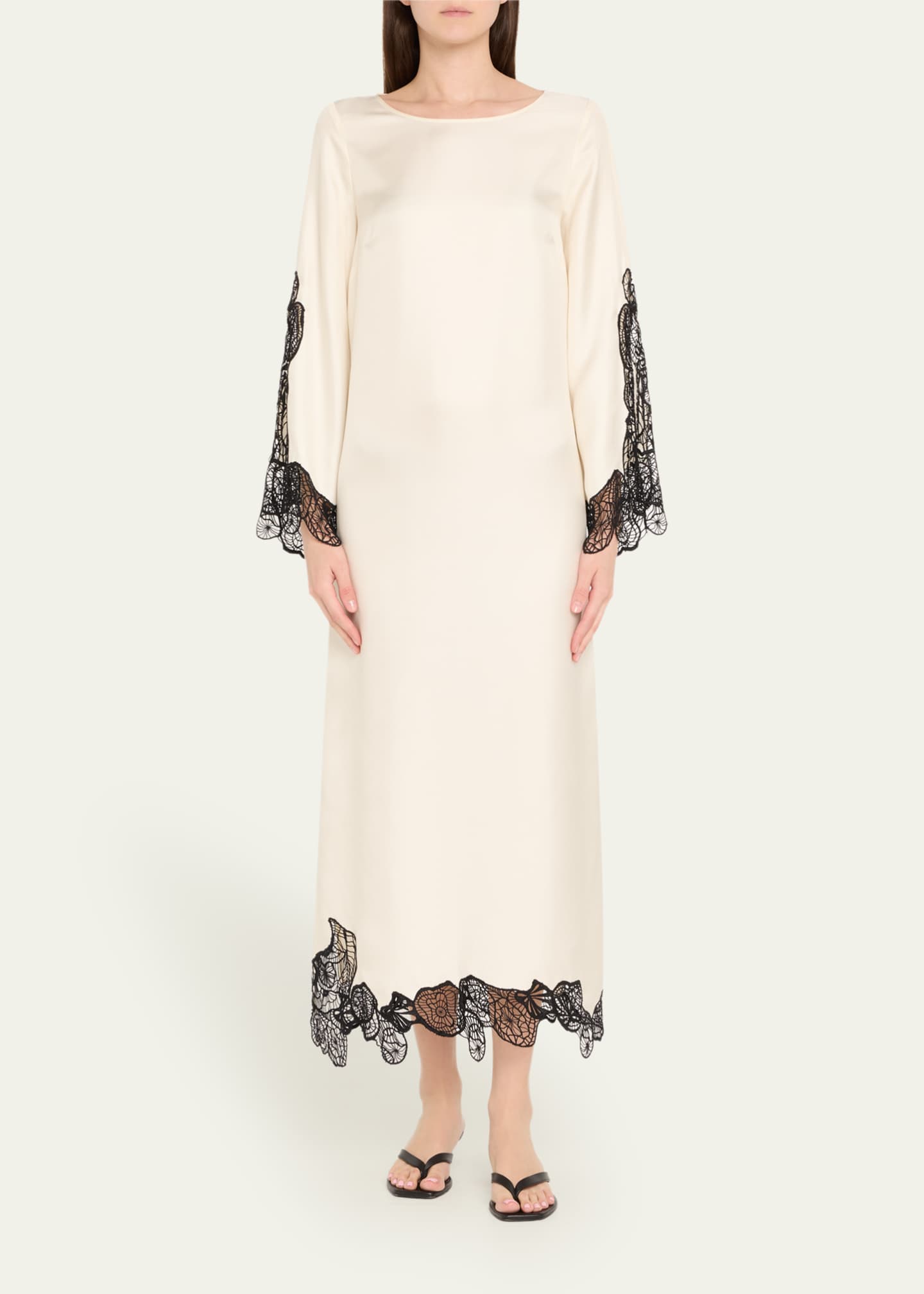 Loulou Studio Soto Lace Trim Silk-Blend Dress Image 2 of 5