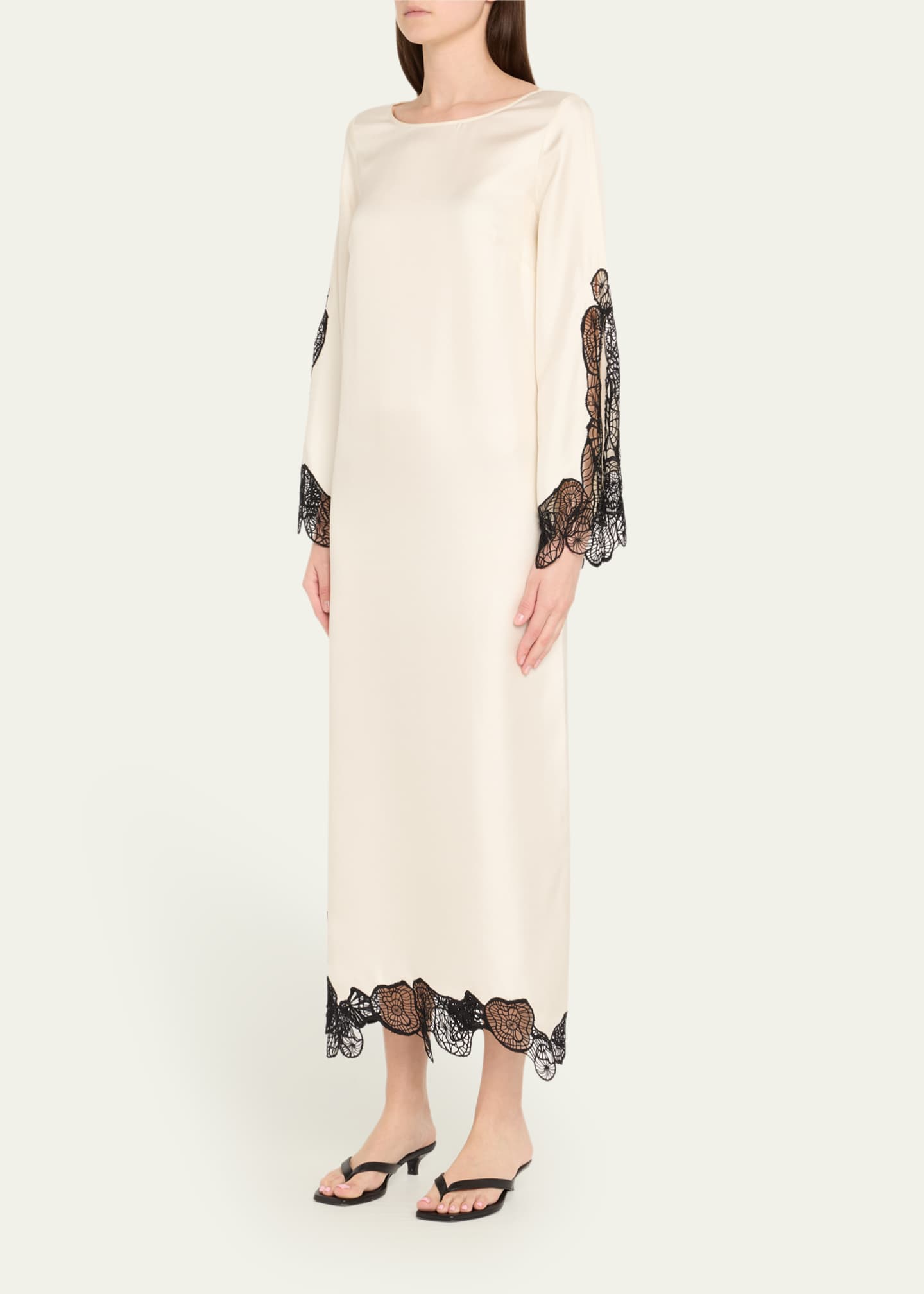 Loulou Studio Soto Lace Trim Silk-Blend Dress Image 4 of 5
