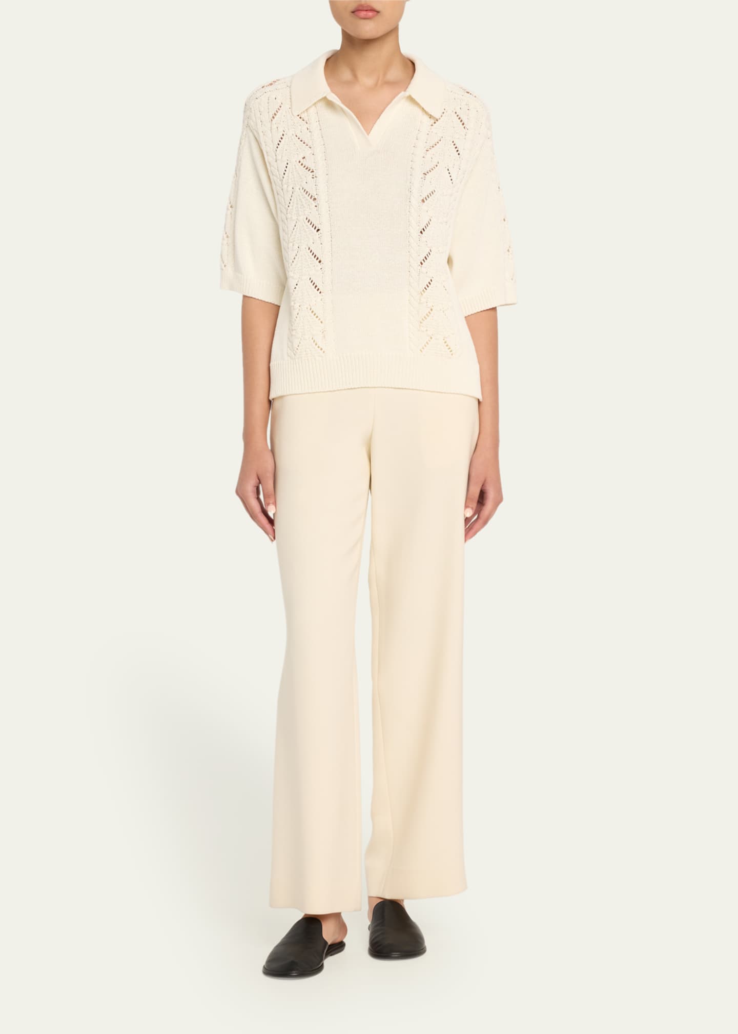 Loulou Studio Kina Pointelle & Cable-Knit Cotton Polo Sweater Image 2 of 5
