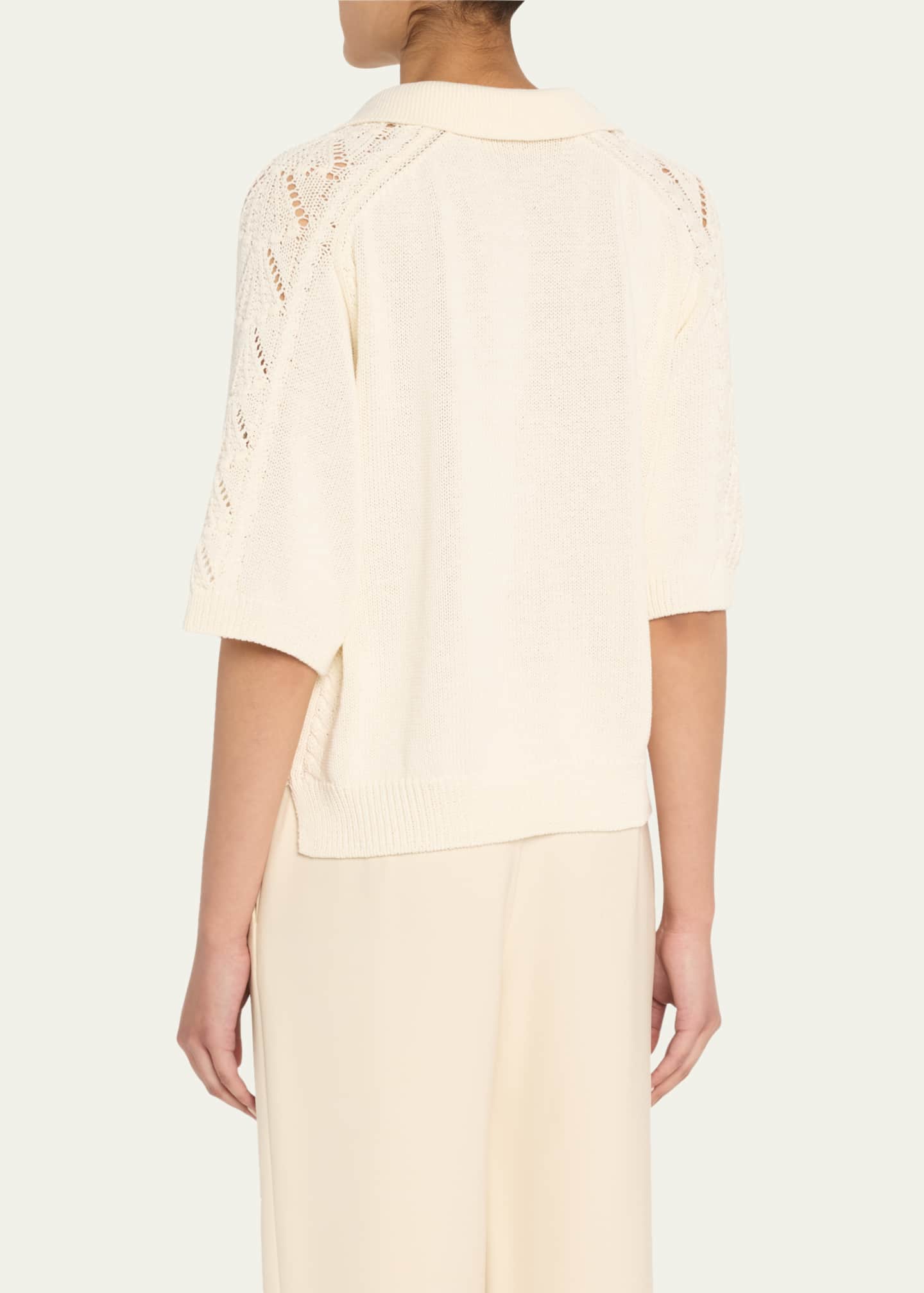 Loulou Studio Kina Pointelle & Cable-Knit Cotton Polo Sweater Image 3 of 5