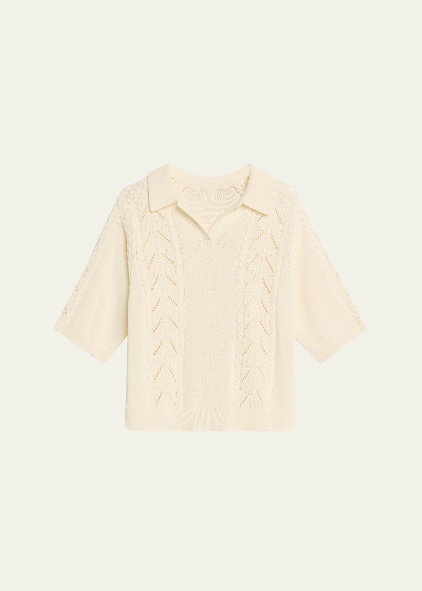 Loulou Studio Kina Pointelle & Cable-Knit Cotton Polo Sweater Image 1 of 5