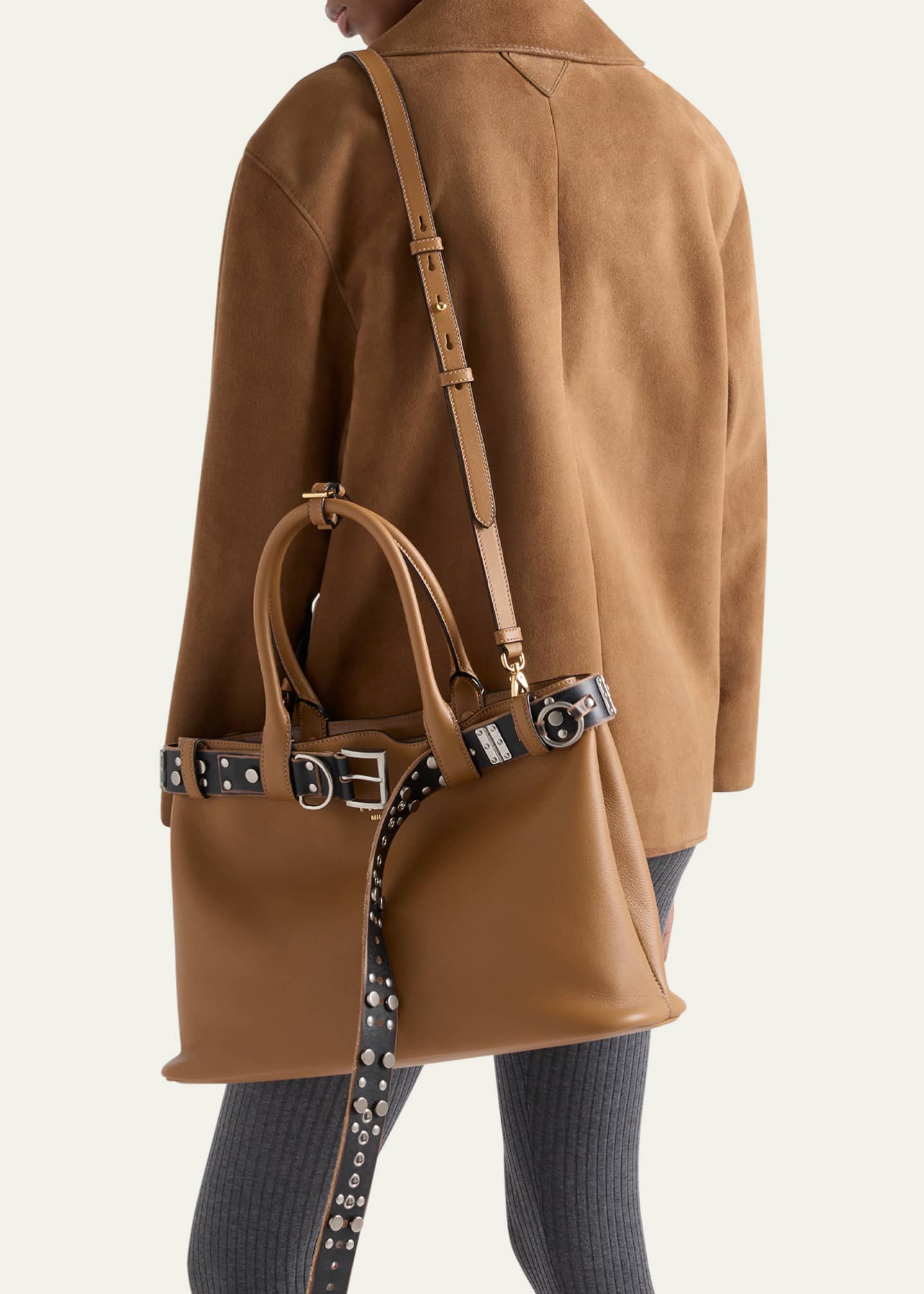 Prada Studded Buckle Leather Top-Handle Bag Image 2 of 5