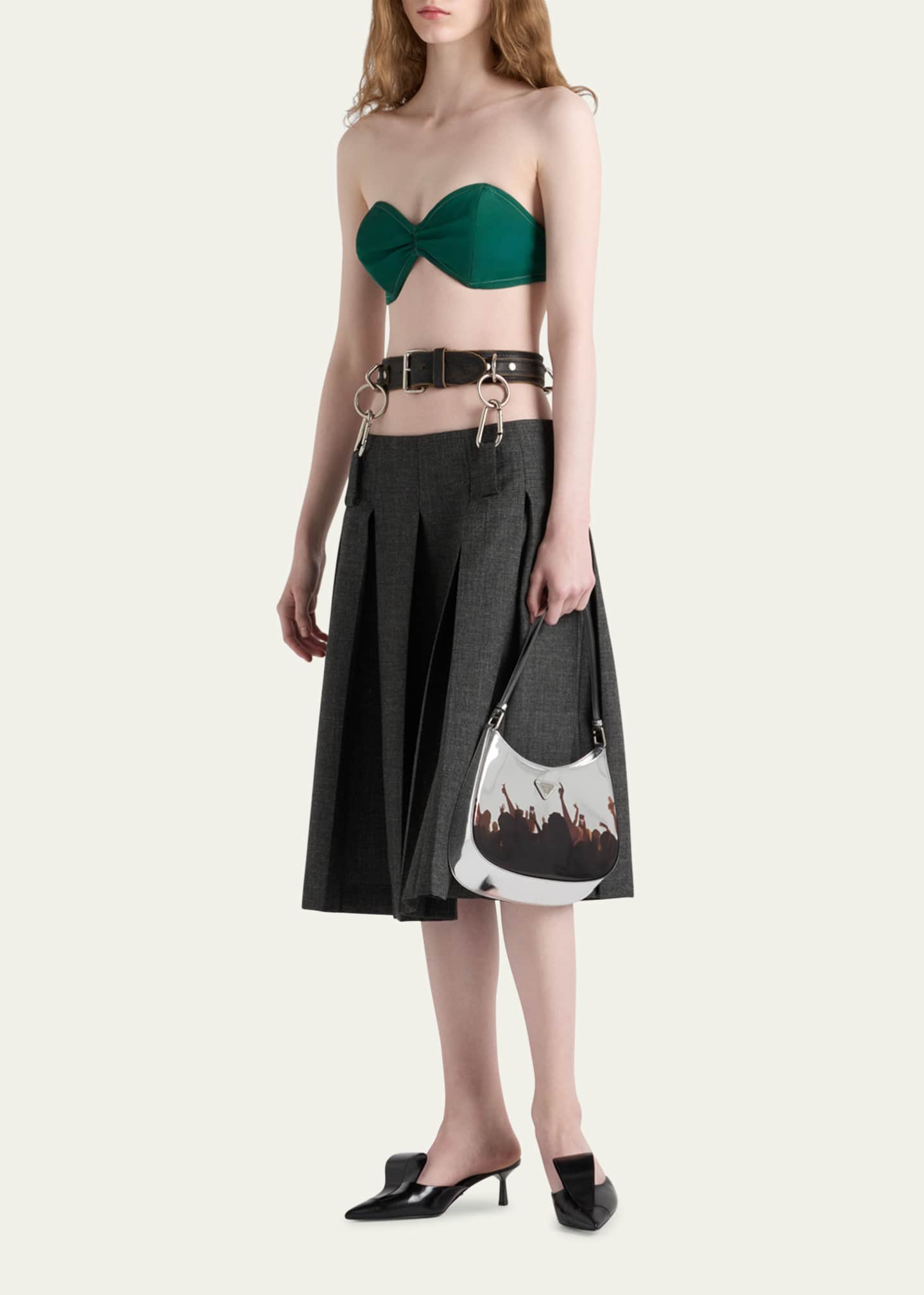Prada Cleo Concert-Print Metallic Leather Shoulder Bag Image 5 of 5