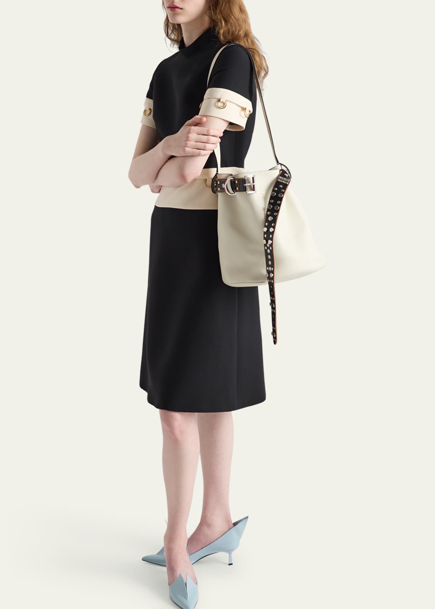 Prada Studded Buckle Leather Bucket Bag Image 5 of 5