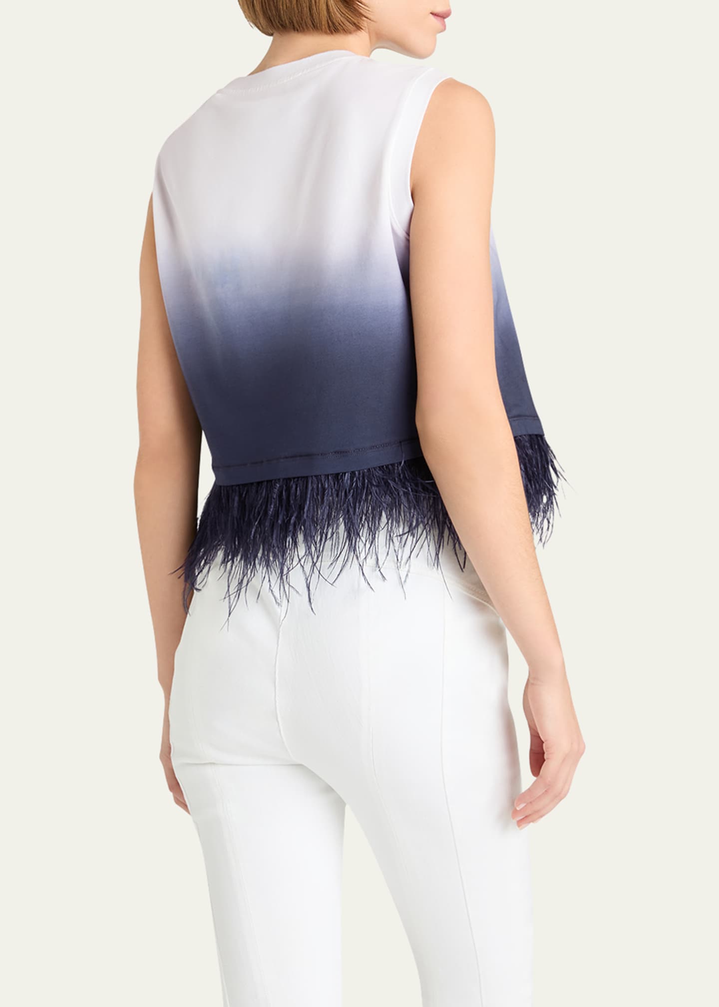 Cinq a Sept Sleeveless Cropped Feather-Trim Tee Image 2 of 3