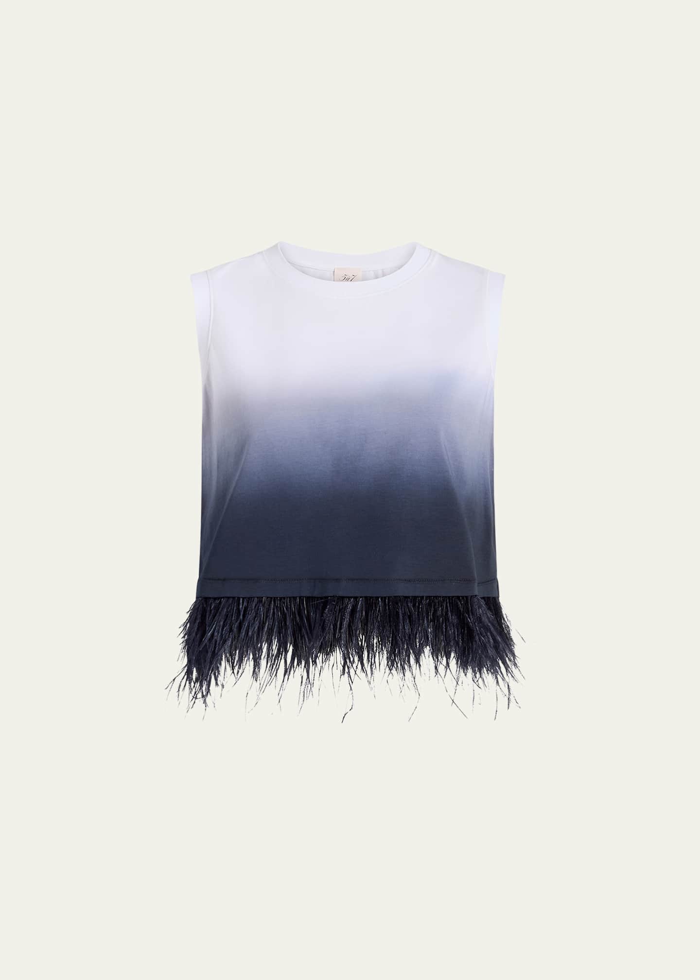 Cinq a Sept Sleeveless Cropped Feather-Trim Tee Image 1 of 3