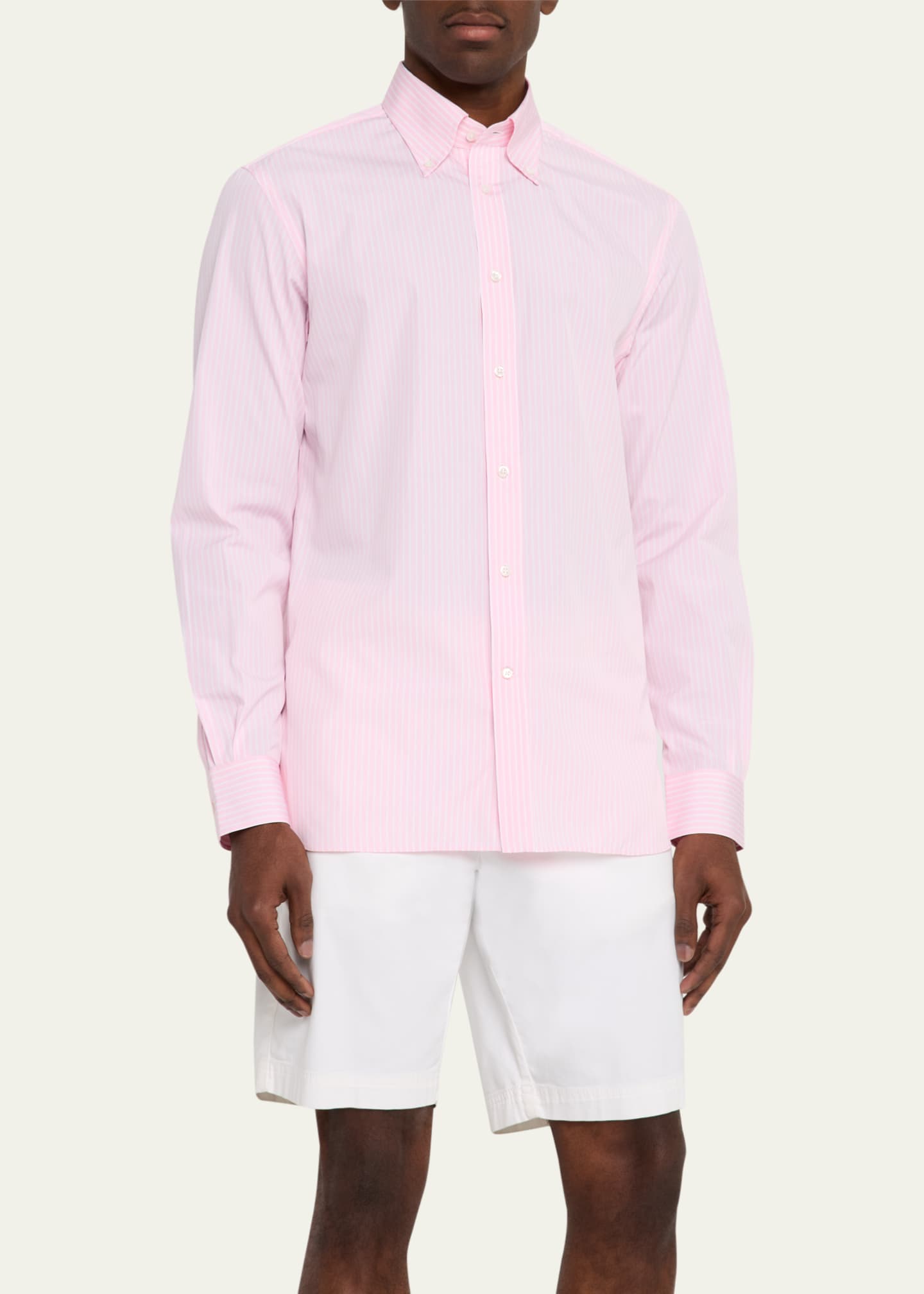Ralph Lauren Purple Label Men's Cameron End-On-End Striped Sport Shirt Image 4 of 5