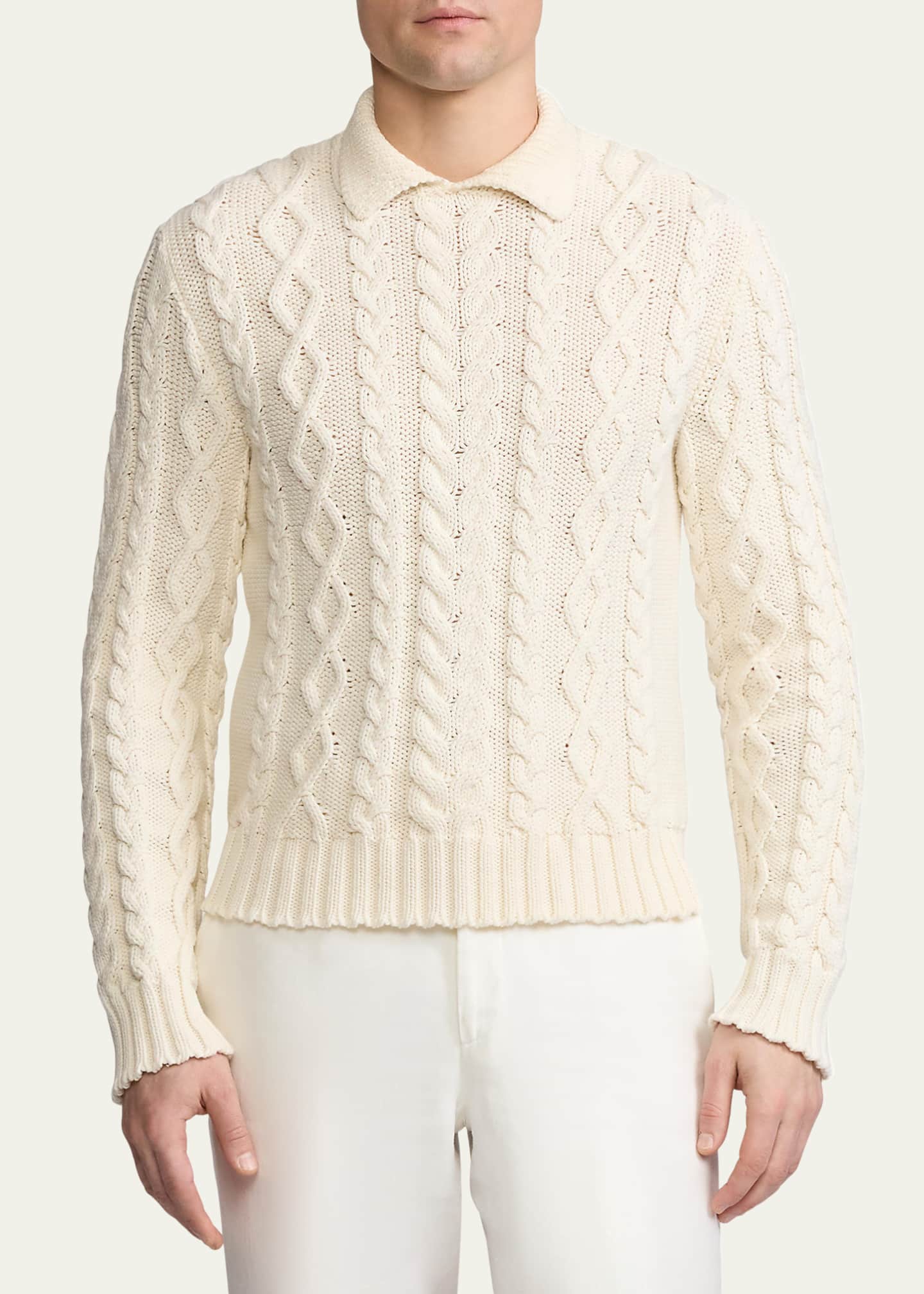 Ralph Lauren Purple Label Men's Cable-Knit Collared Sweater Image 2 of 4