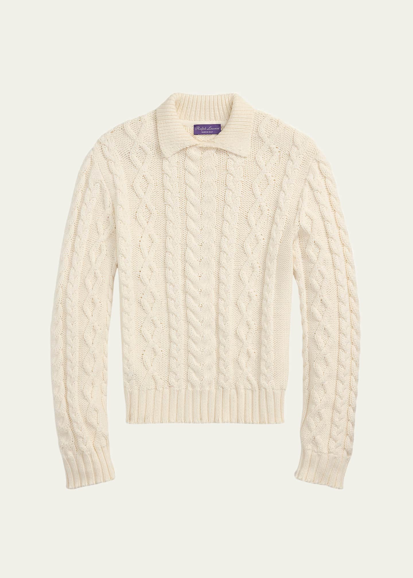 Ralph Lauren Purple Label Men's Cable-Knit Collared Sweater Image 1 of 4
