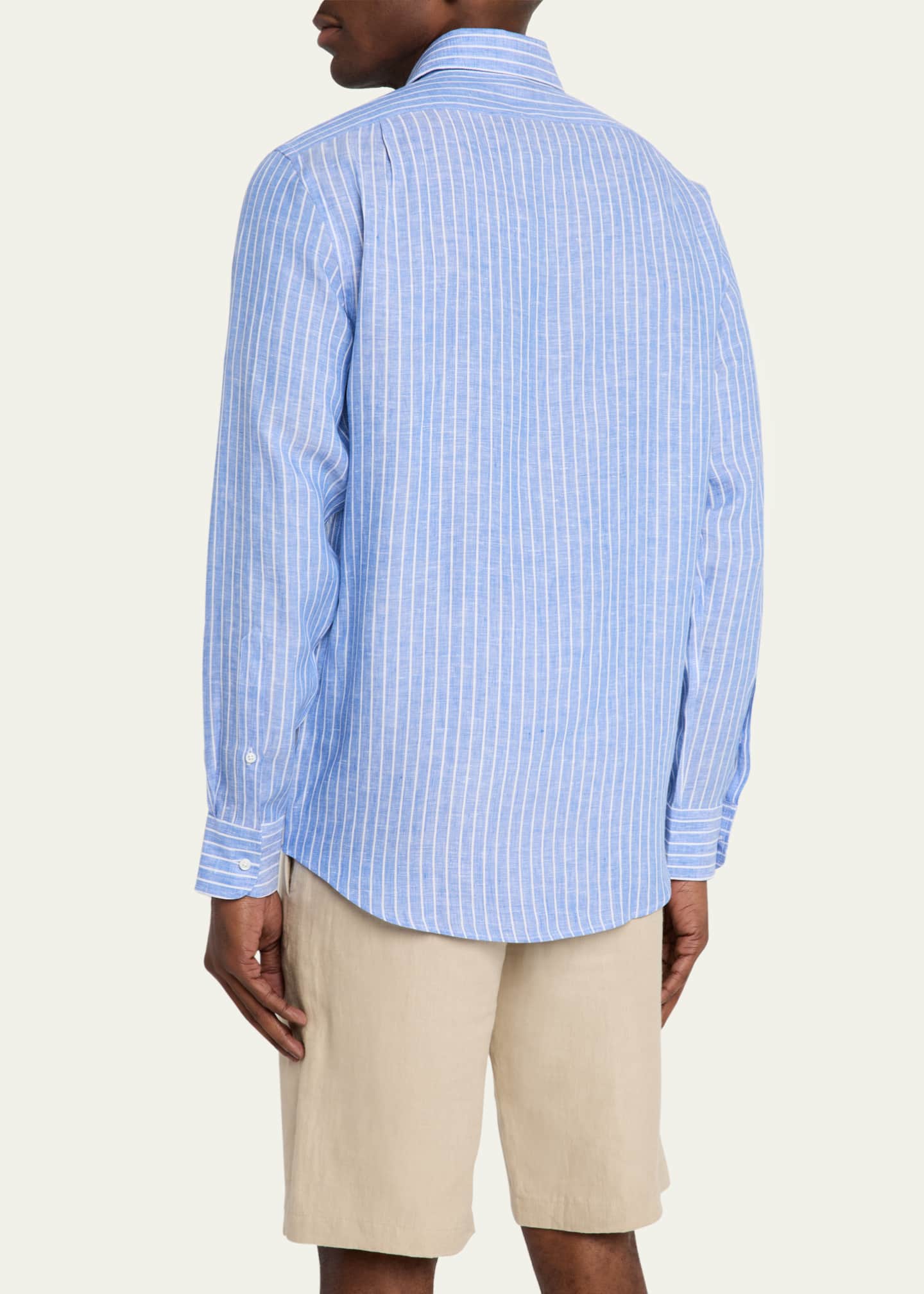 Ralph Lauren Purple Label Men's Aston Striped Linen Sport Shirt Image 3 of 5