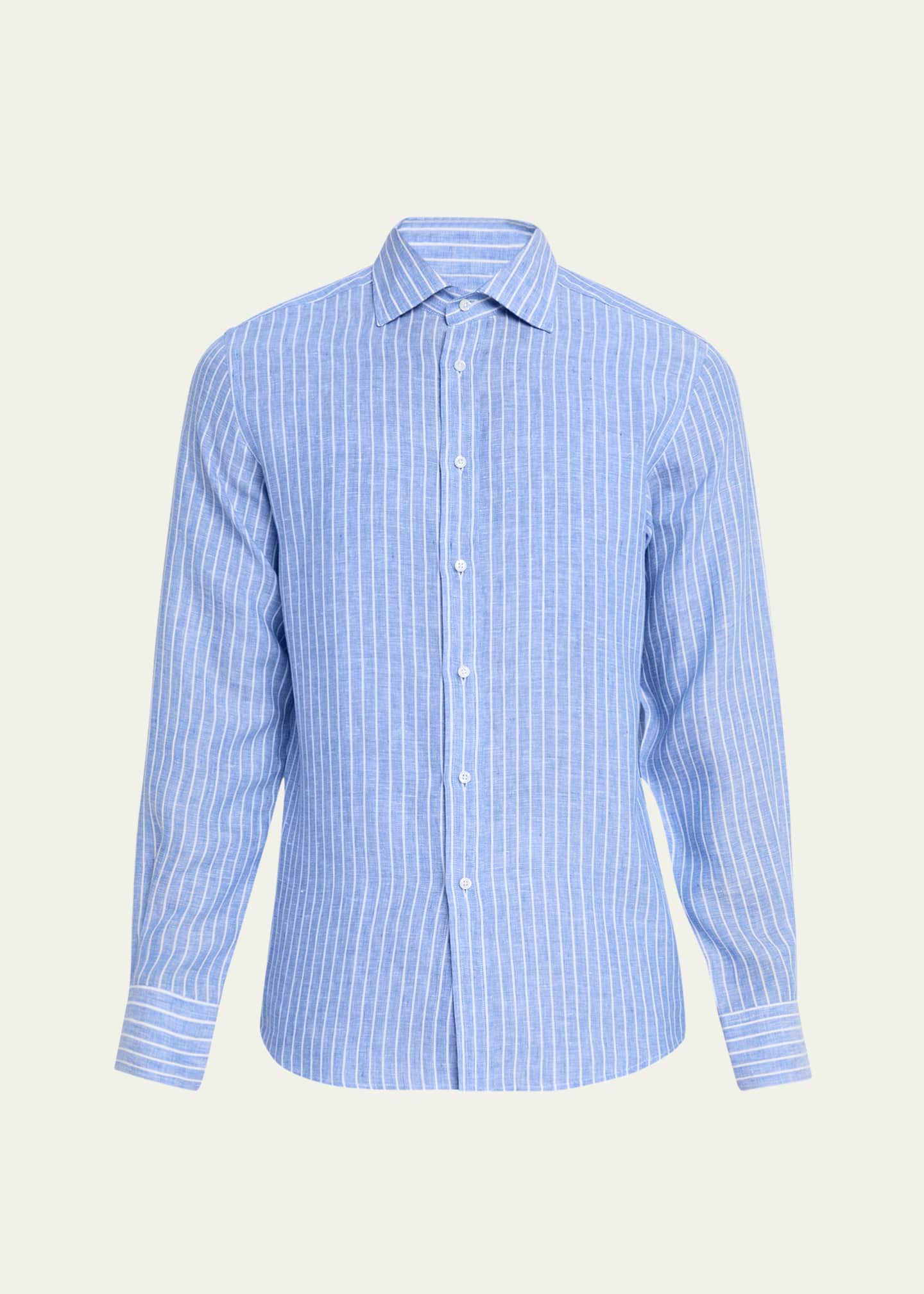 Ralph Lauren Purple Label Men's Aston Striped Linen Sport Shirt Image 1 of 5
