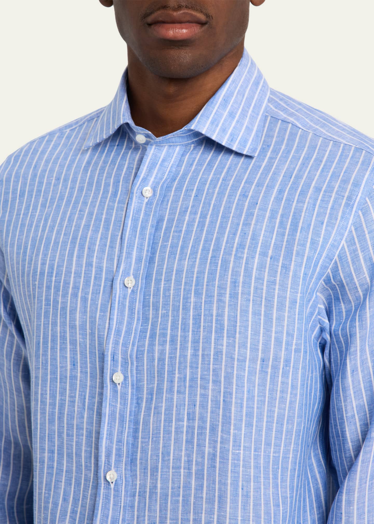 Ralph Lauren Purple Label Men's Aston Striped Linen Sport Shirt Image 5 of 5